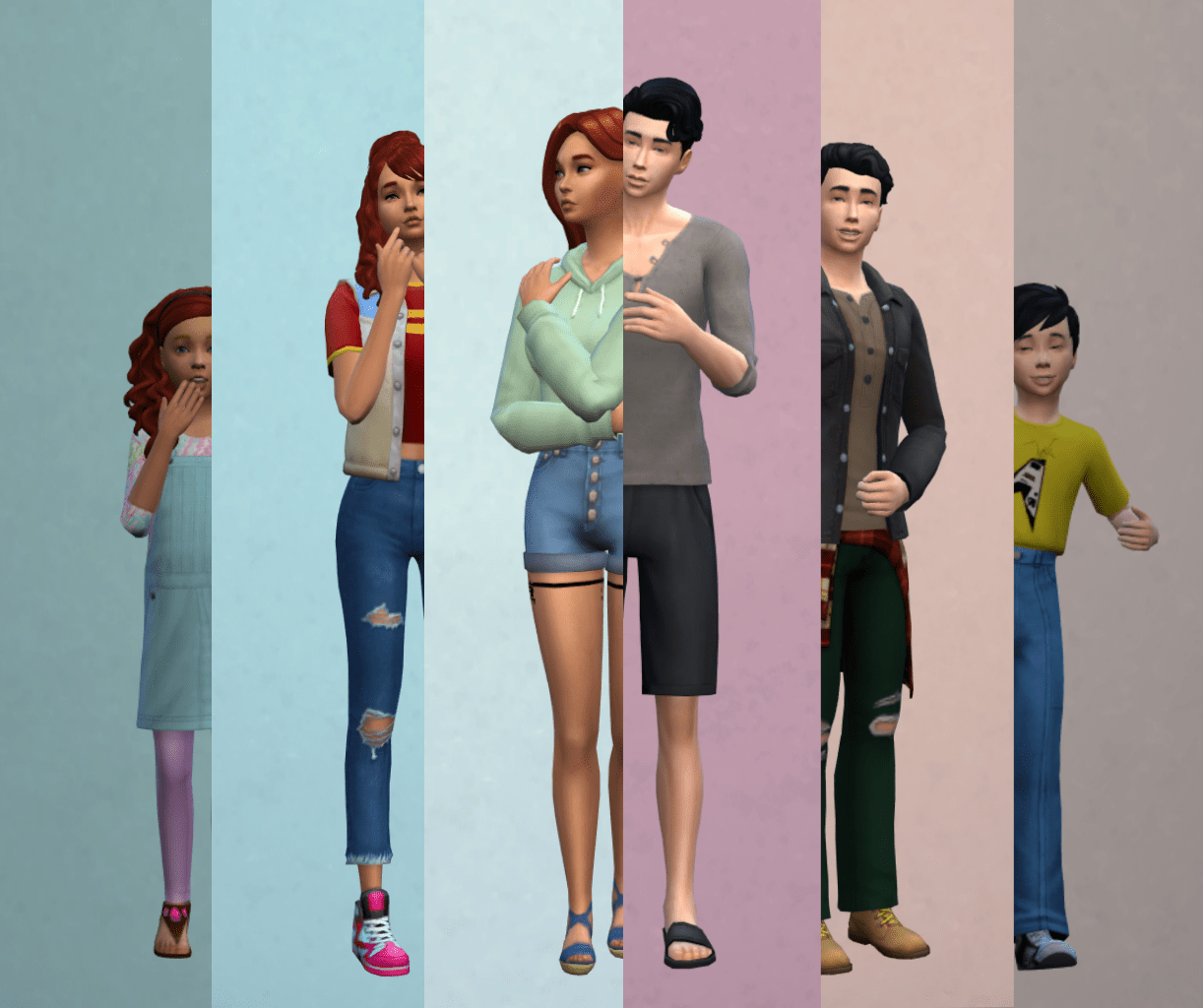 The progression of my two sims, from childhood friends to young adults