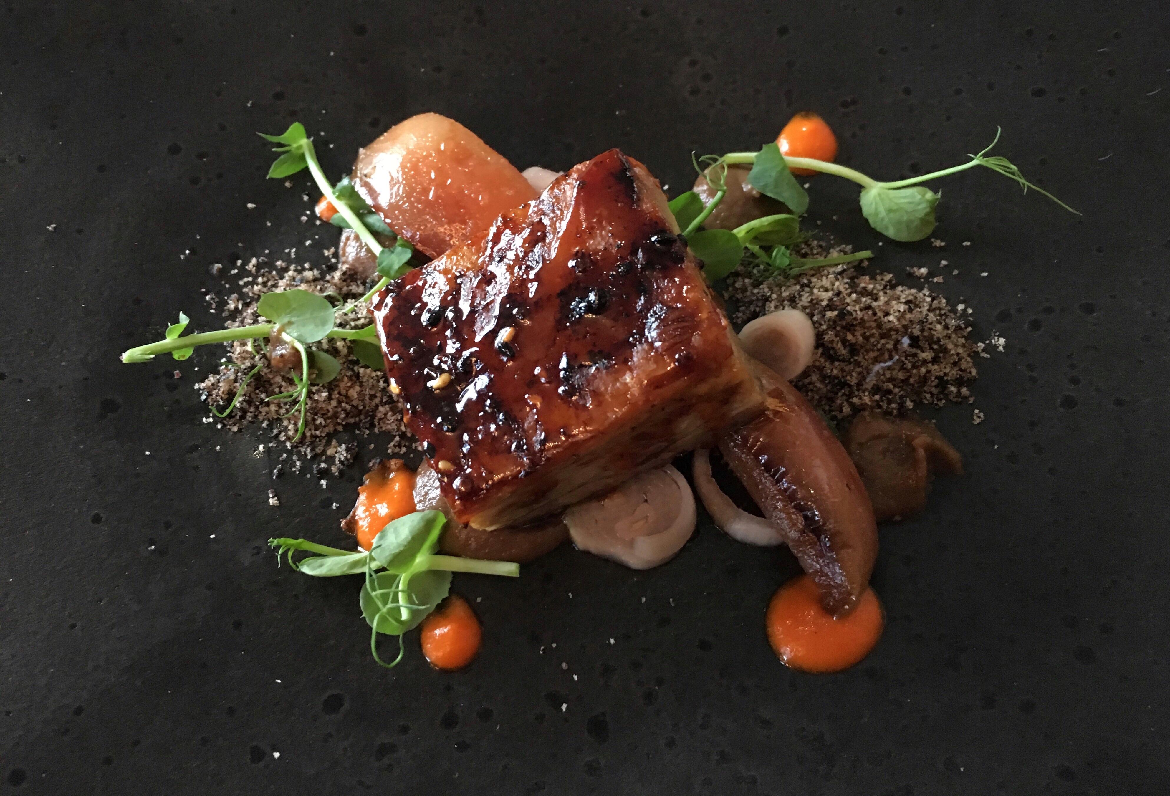 [I Ate] Pork belly with black pudding crumble and sticky toffee apple sauce r/food