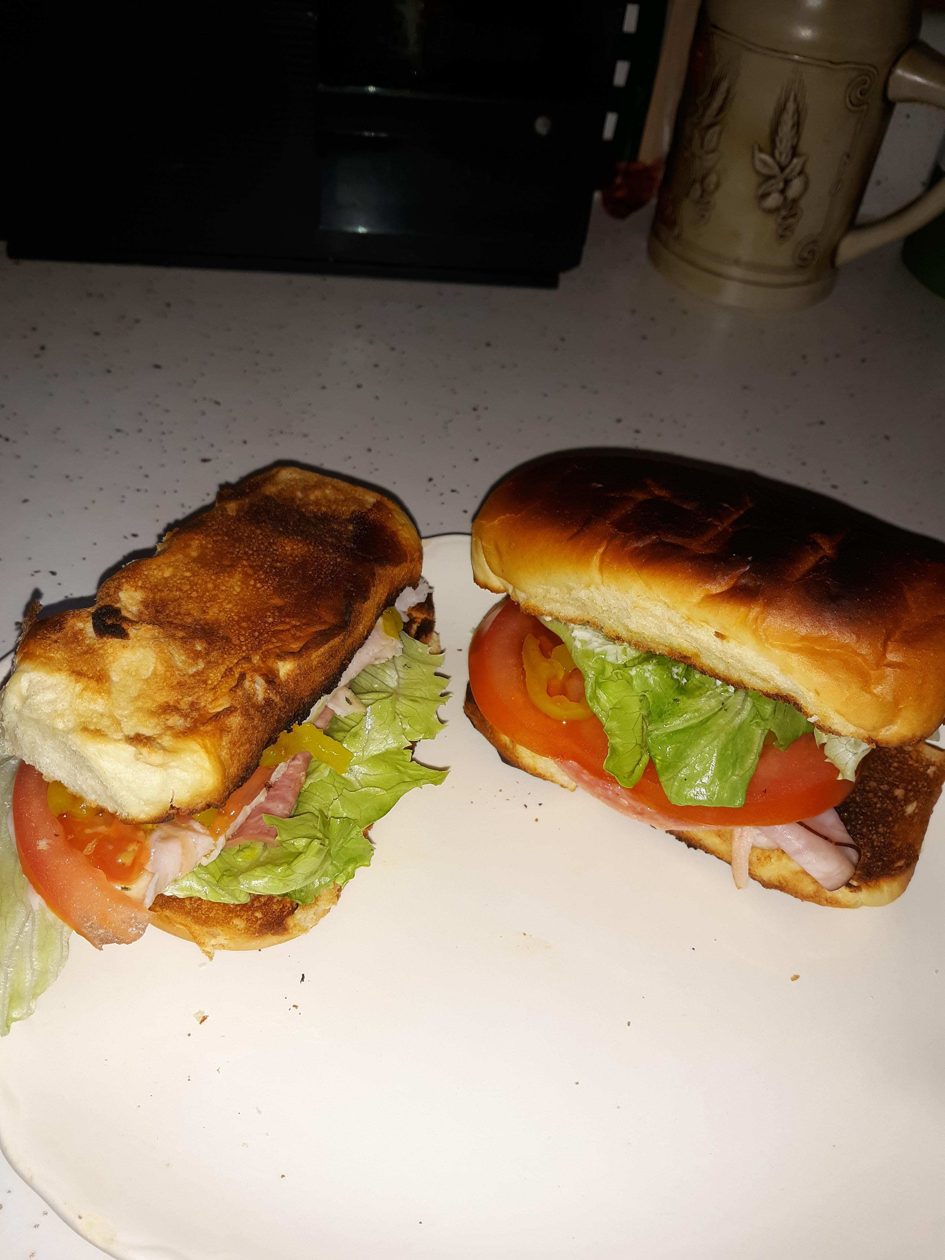 Black Forest Ham, pepperoni, salami, lettuce, tomato, banana peppers