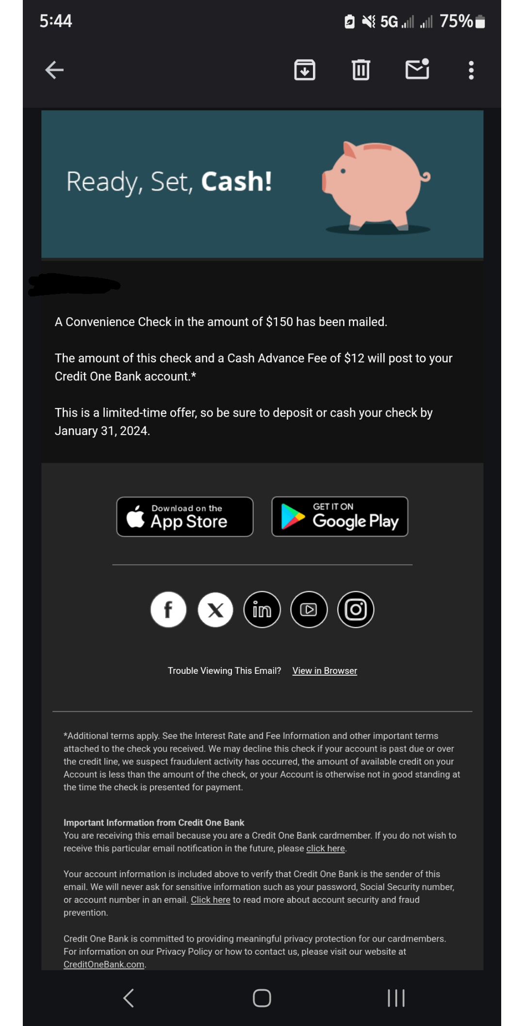 From credit one bank? Are they mailing me a check? r/Scams