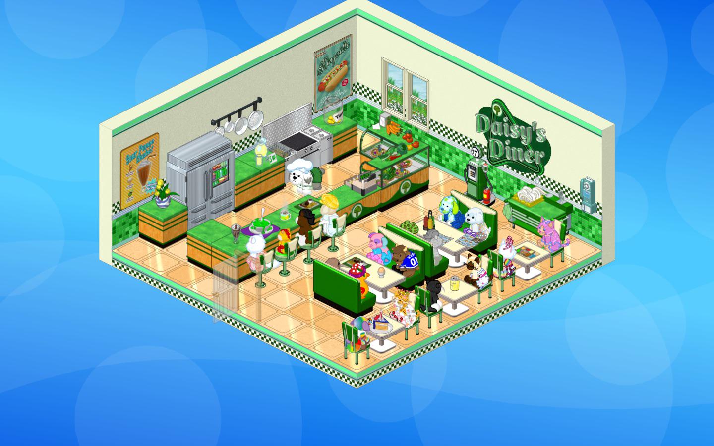 i finished my daisy’s diner with the help of some of you! all of my pets have a seat & chef appa
