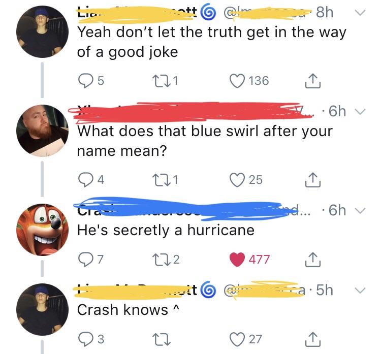 “What does the blue swirl after your name mean?” r/WhitePeopleTwitter