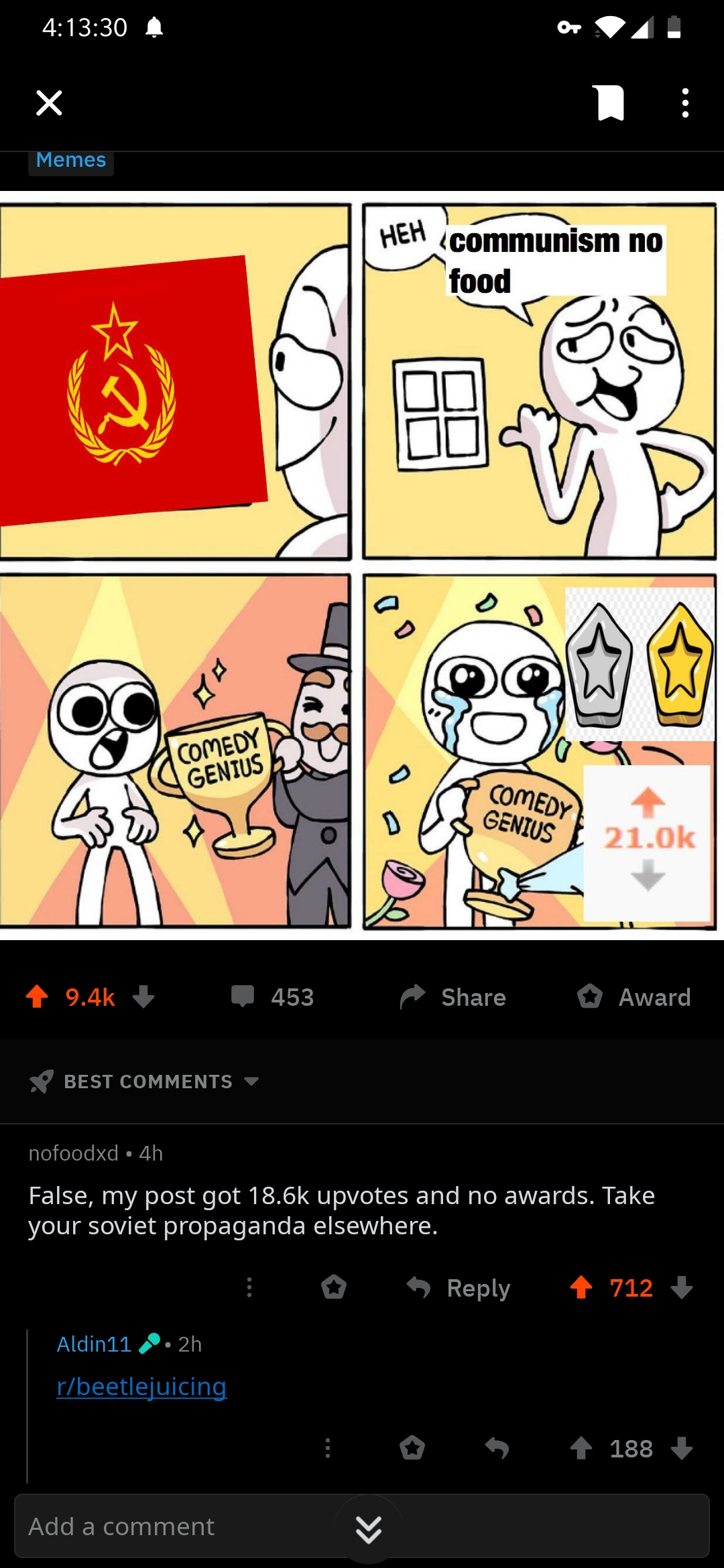 Communism = no food, haha r/beetlejuicing