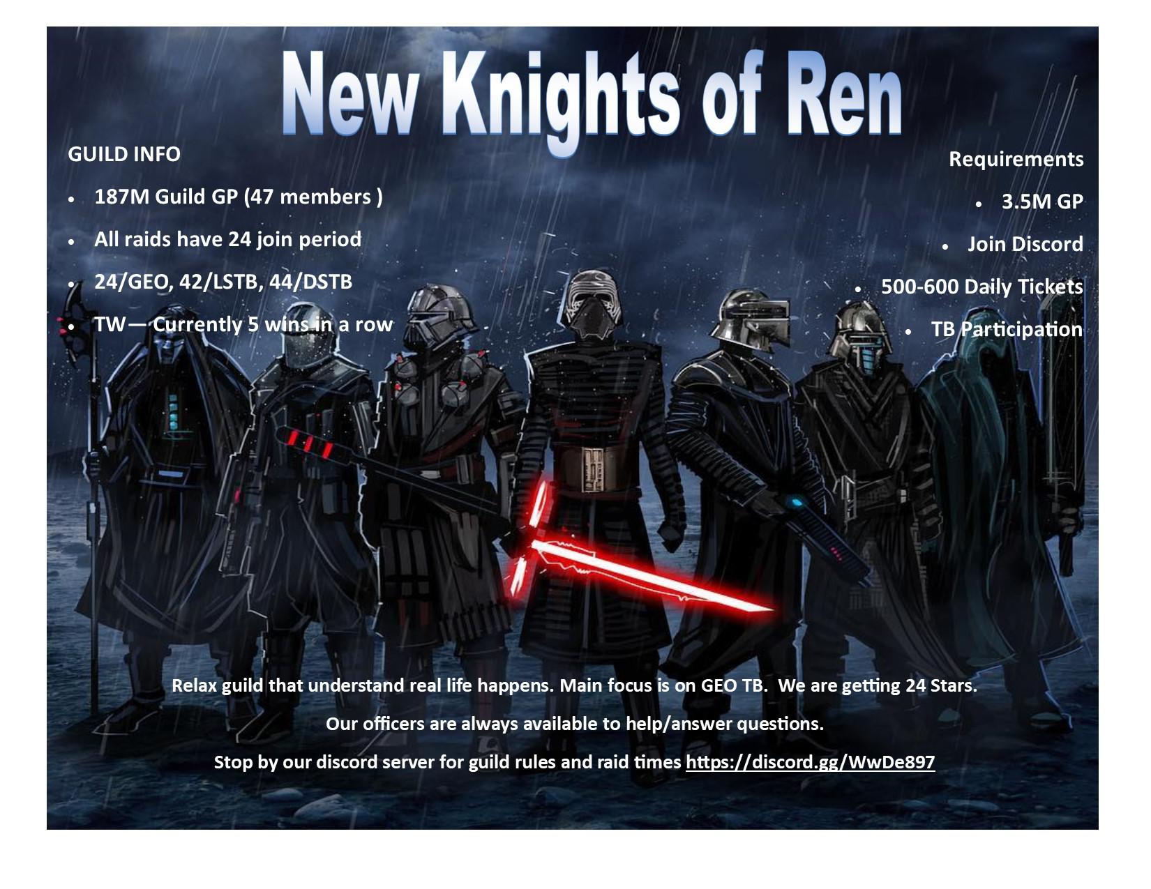 New Knight of Ren Have 3 open spots swgoh_guilds