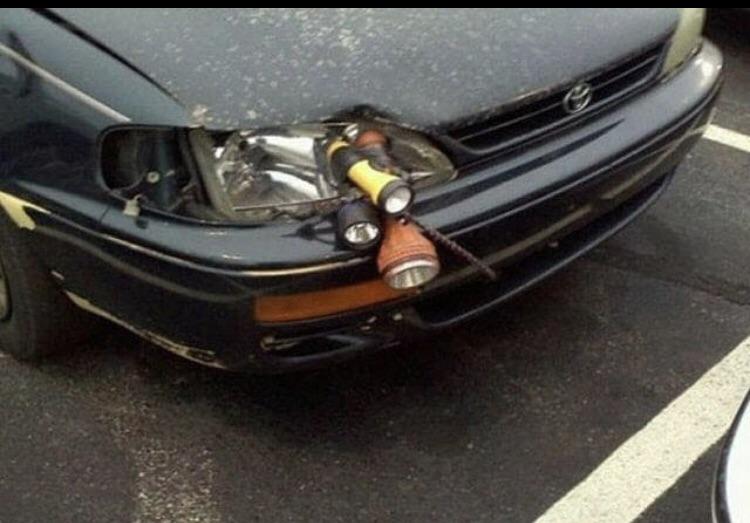 Why replace your headlight when you can but duct tape and numerous