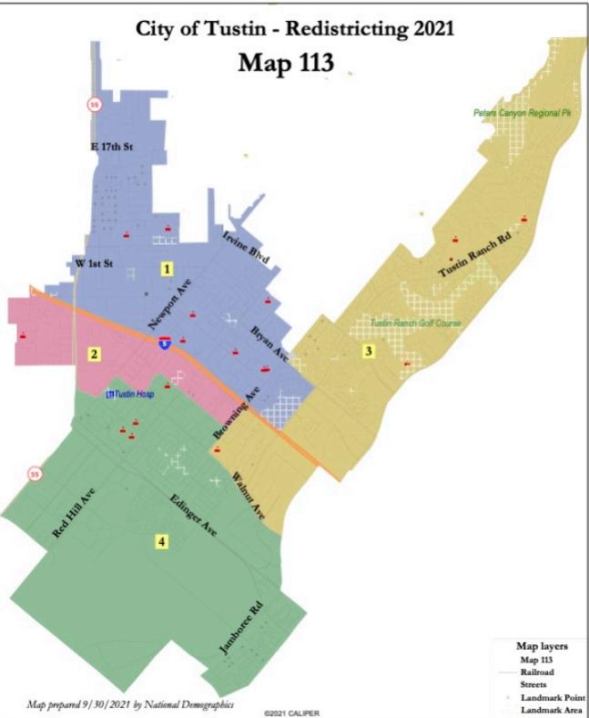 Tustin City Council District Map. First Election 2024. r/orangecounty