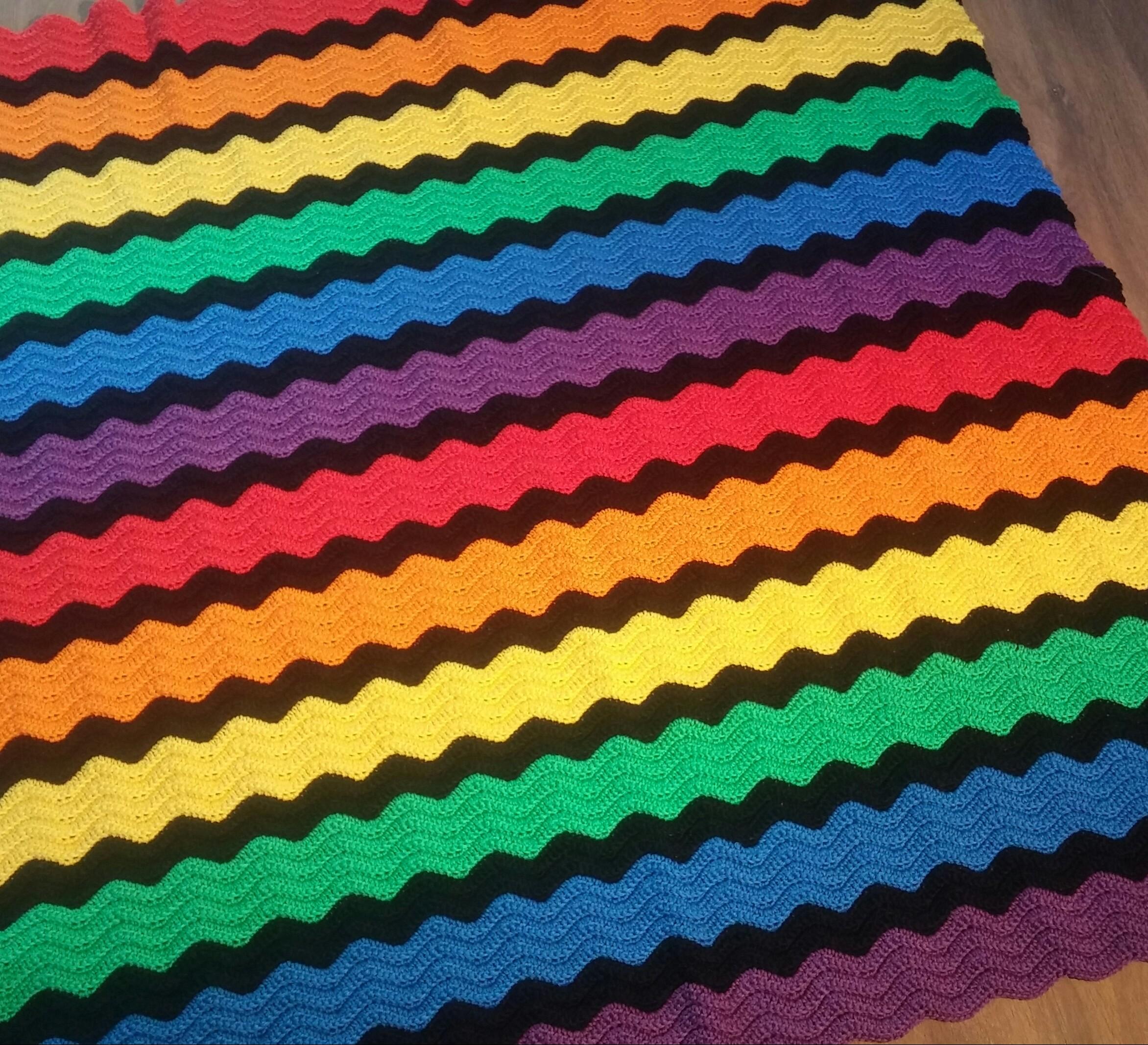 The rainbow chevron baby blanket I made for a coworkers baby r/crochet
