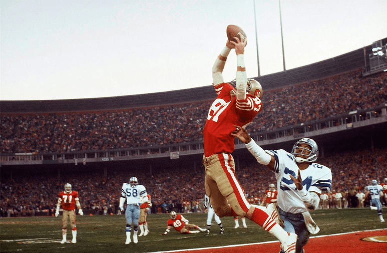Dwight Clark making "The Catch" in the 1981 NFC Championship Game. r/OldSchoolCoolSports