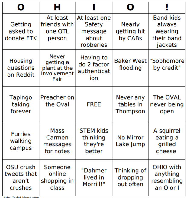 I should be studying but instead I created an OSU bingo board r/OSU