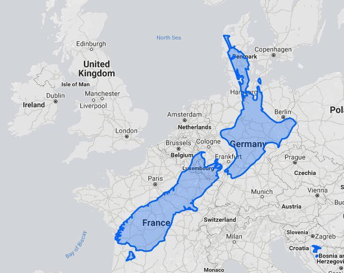 New Zealand size relative to Europe. (NewZealandExists!) r/MapPorn