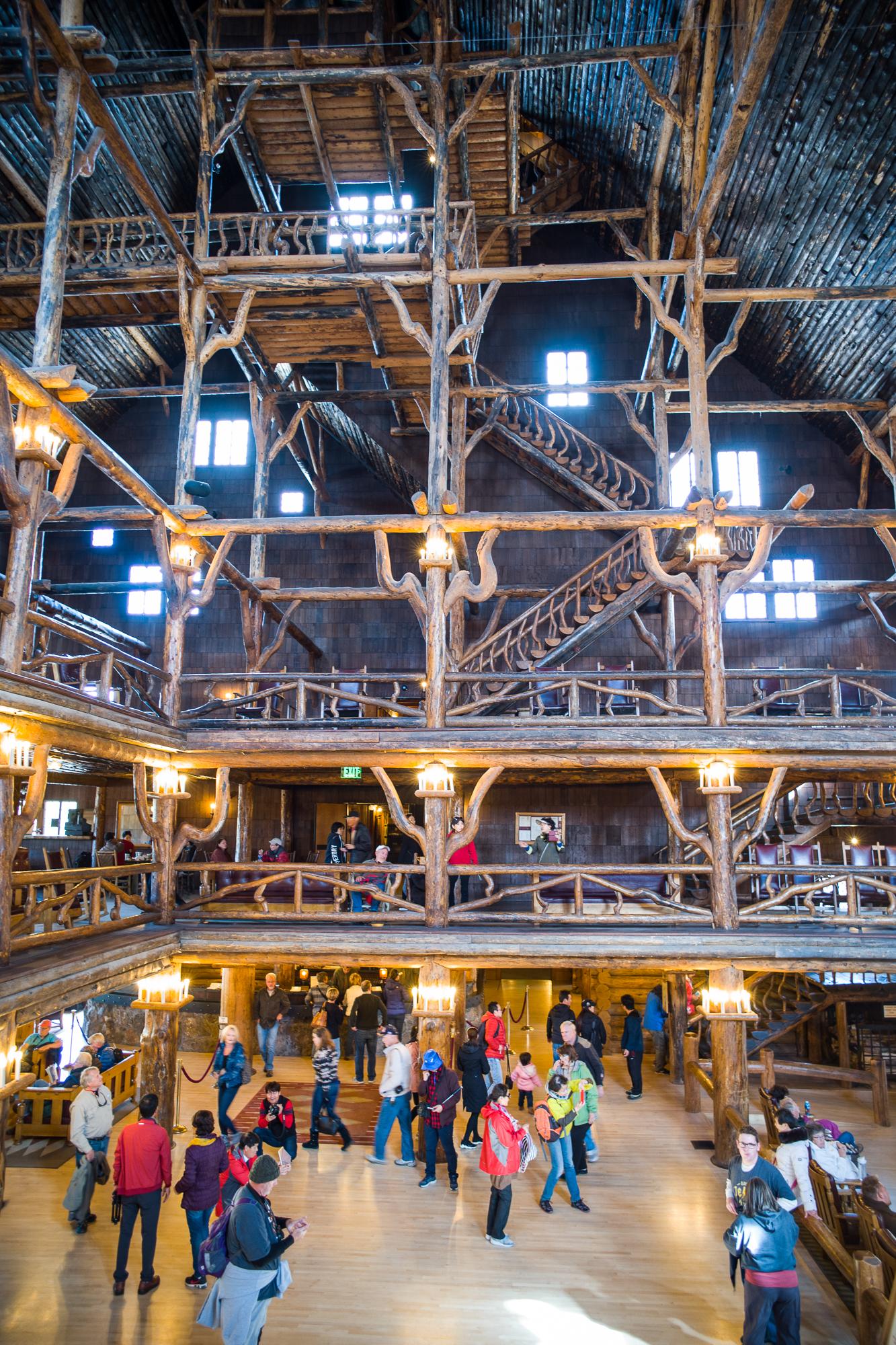 The Old Faithful Inn architected by 29 year old Robert Reamer. The lodgepole log lattice