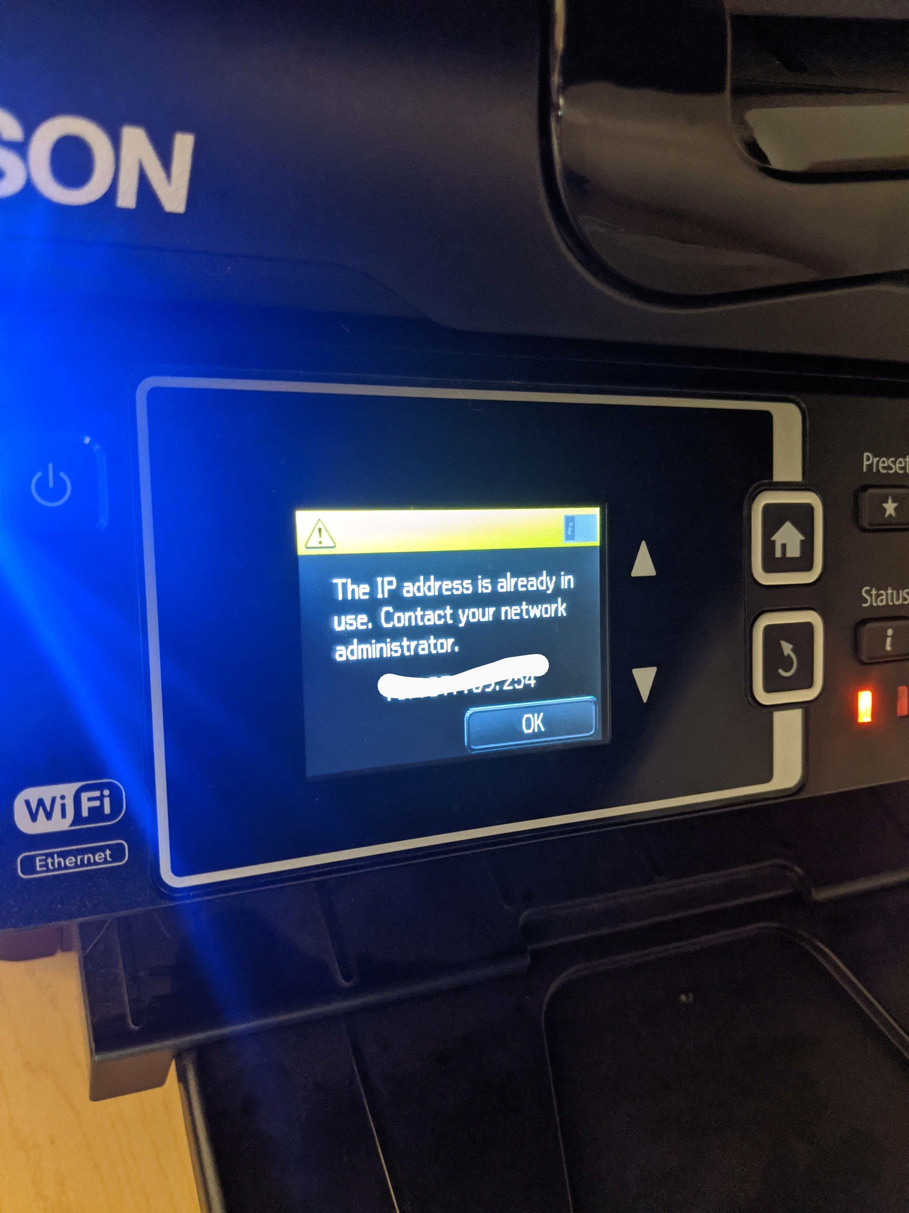 This is an Epson WF-3620 that I'm trying to set up at my University