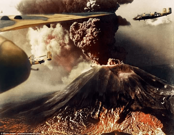 The last eruption of Mount Vesuvius, 1944. Picture taken from a USAF