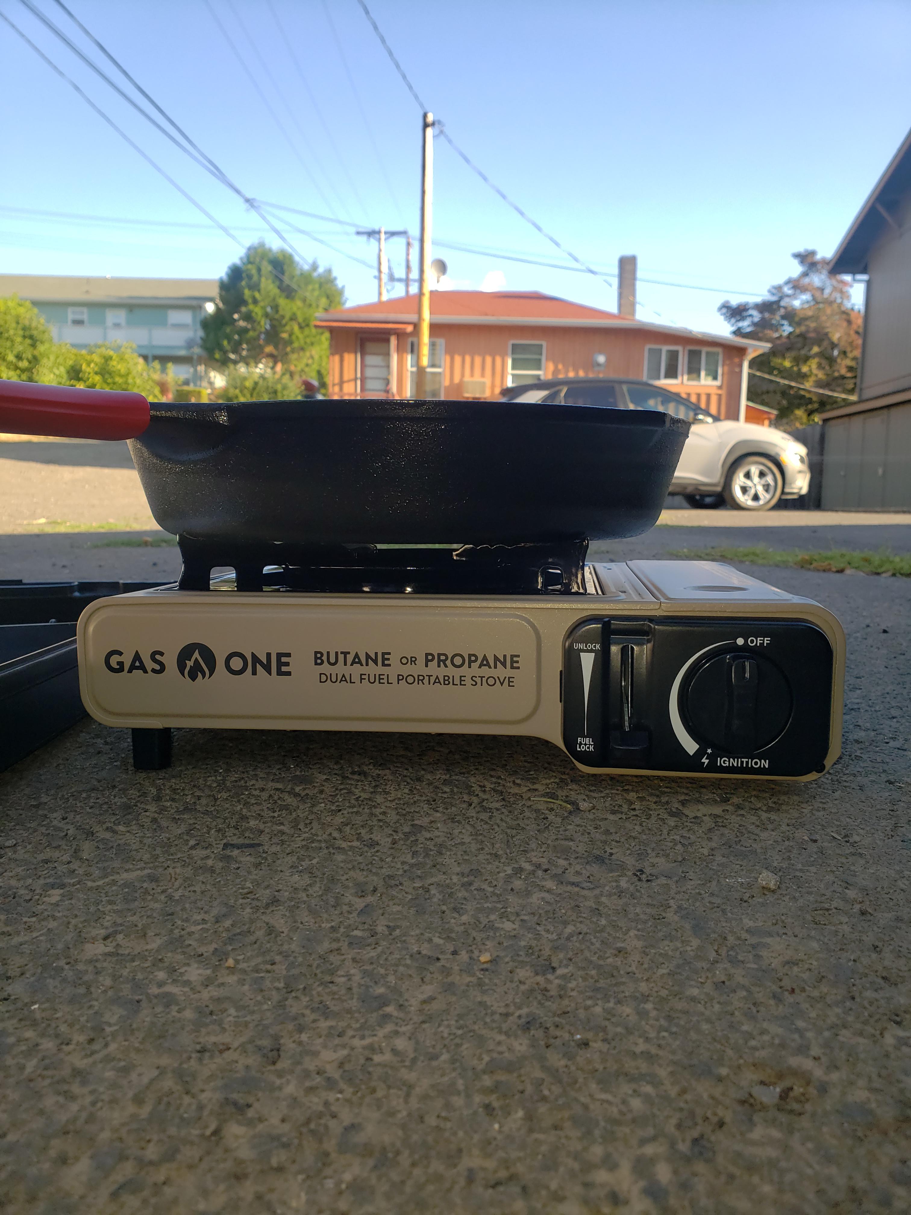 Just bought this portable stove. Is my cast iron skillet too large