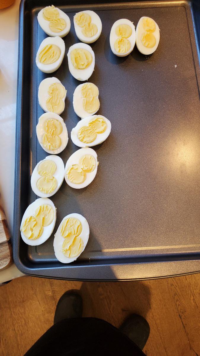 My boyfriend boiled a dozen eggs today, and 11 have DOUBLE yolks! r