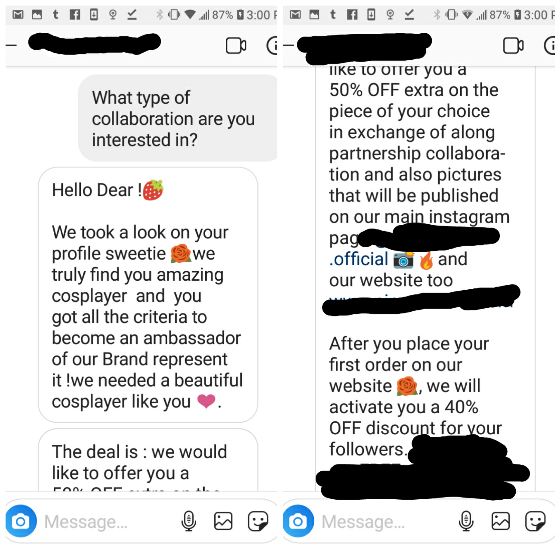 Clothing company wants my wife to model for them for a 50 off coupon