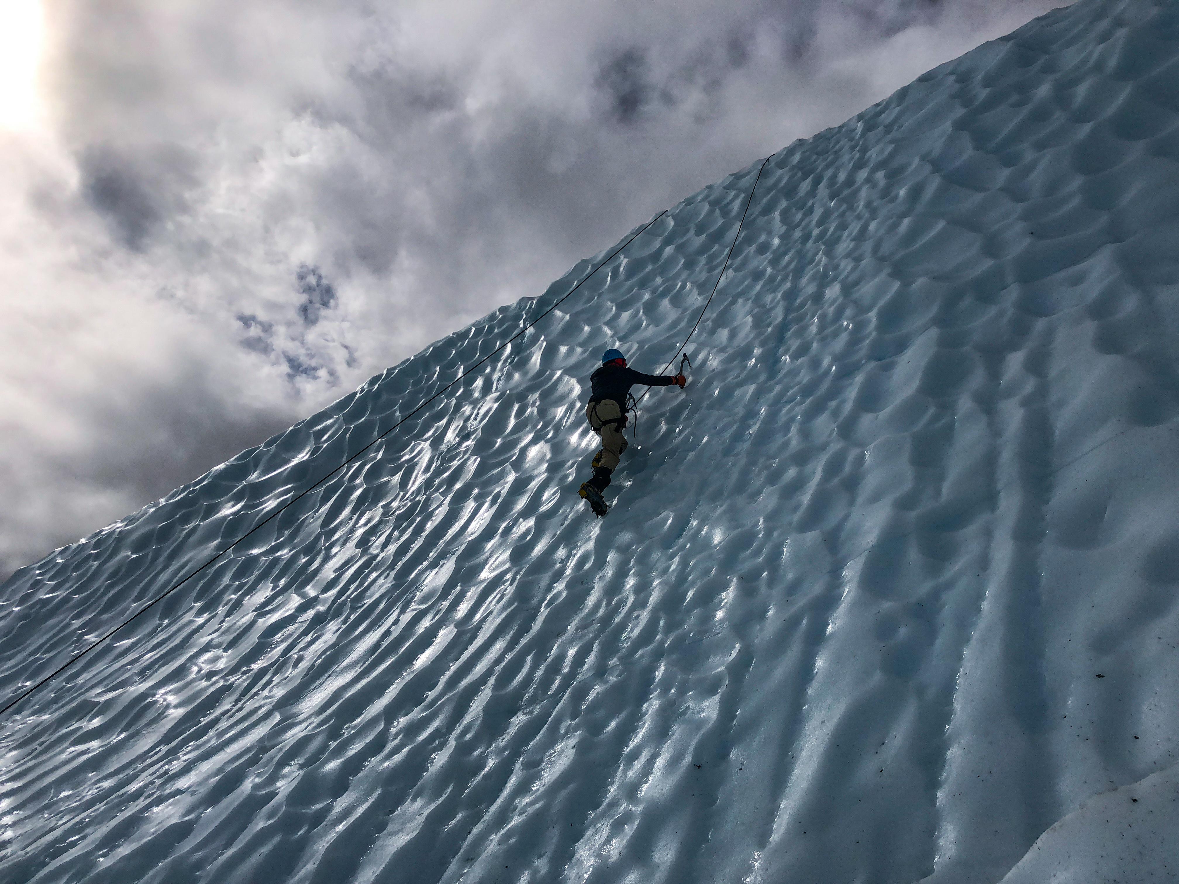 Ice climbing on the Matanuska Glacier in Alaska a bit slipper than
