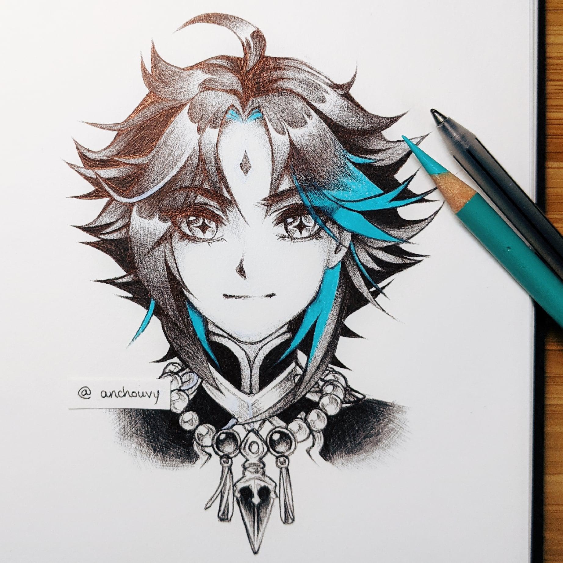 I sketched Xiao smiling ') r/Genshin_Impact