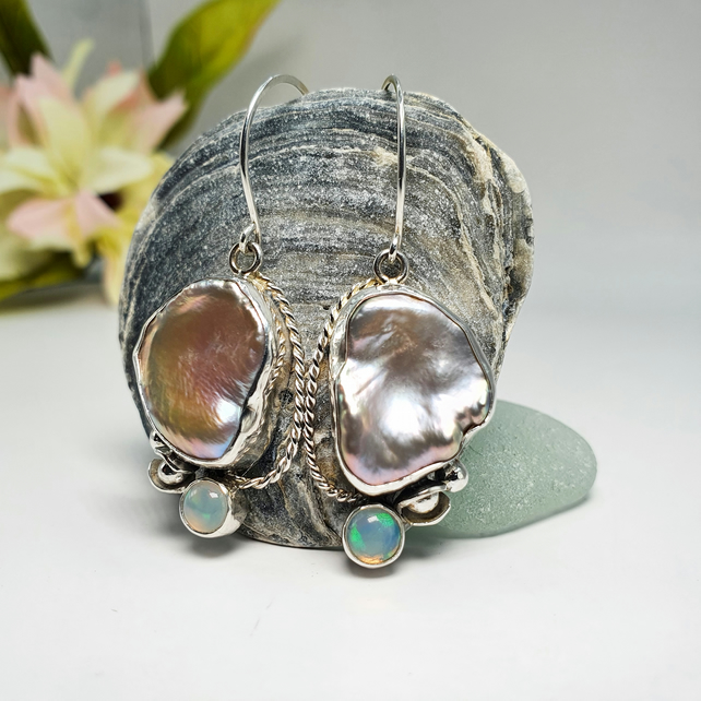 Recently finished. Flotsam and Jetsam Keshi pearl, Welo opal & sterling