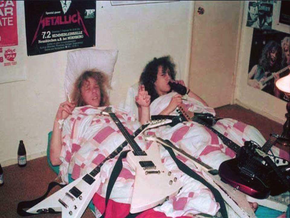 James Hetfield and Kirk Hammett of Metallica in 1983 at Kirk's mothers