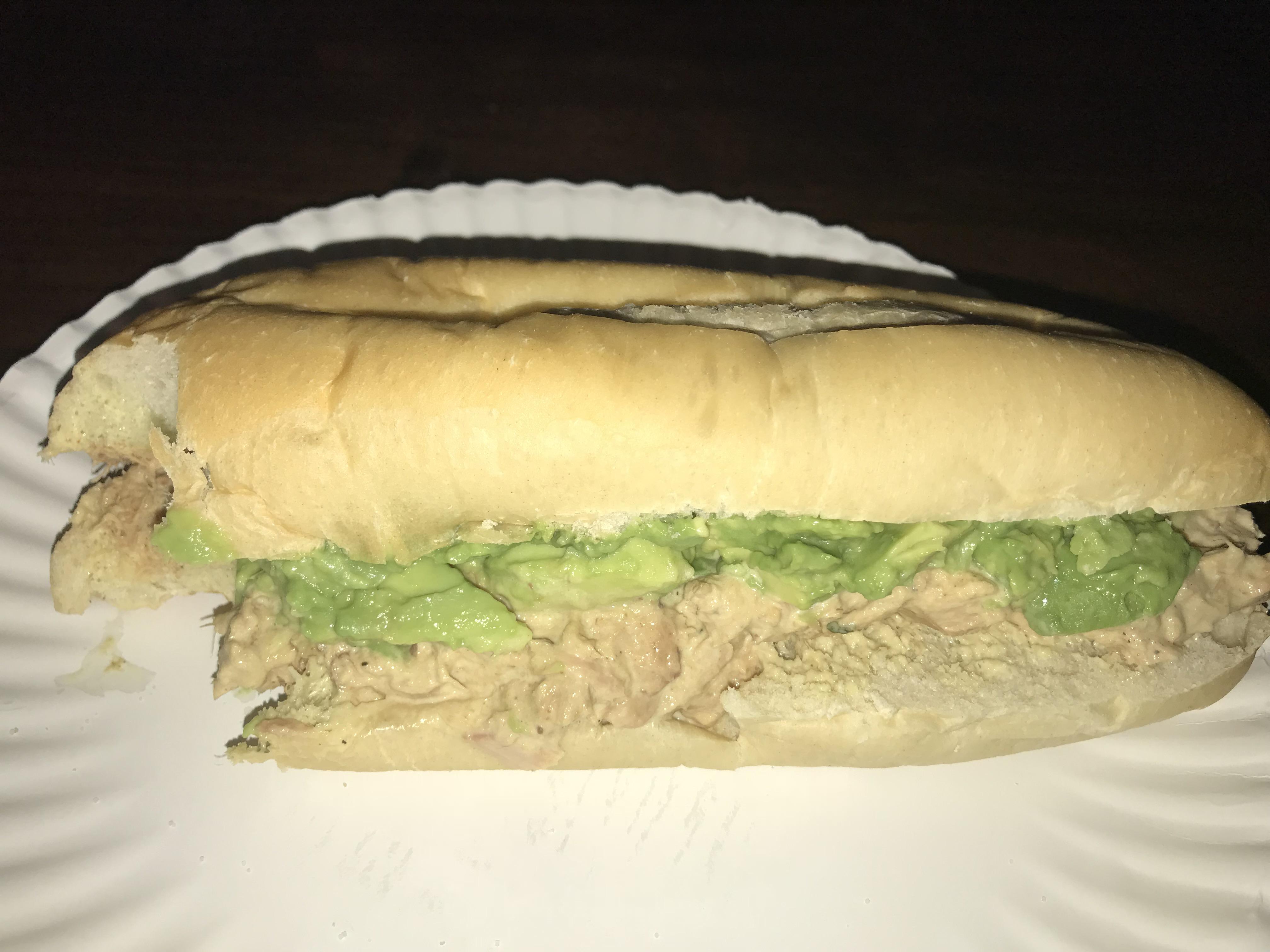 Tuna salad with avocado mash on an untoasted hoagie roll r/shittyfoodporn