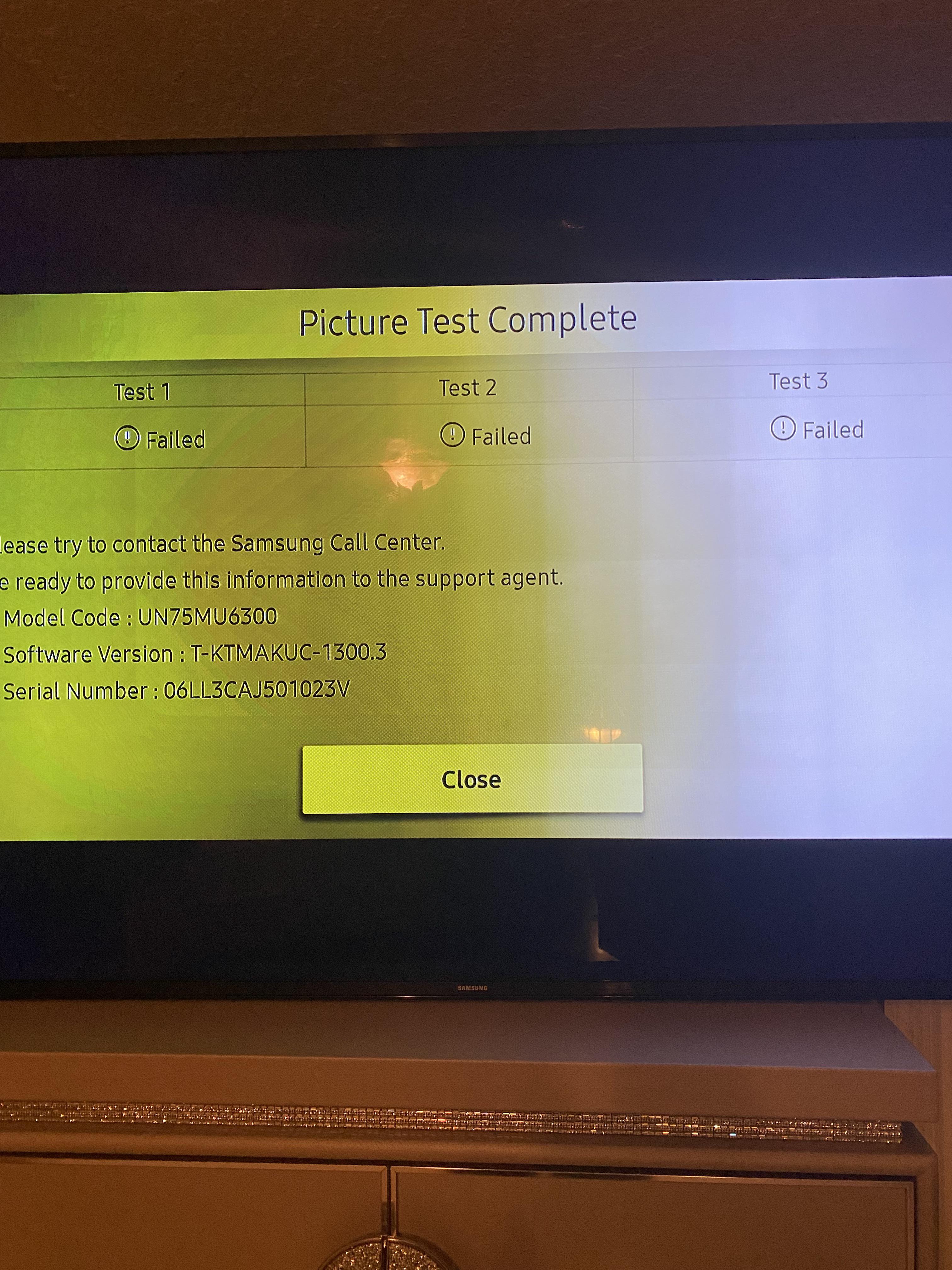 Samsung 75in lcd half screen yellow after mounting it on the wall. I