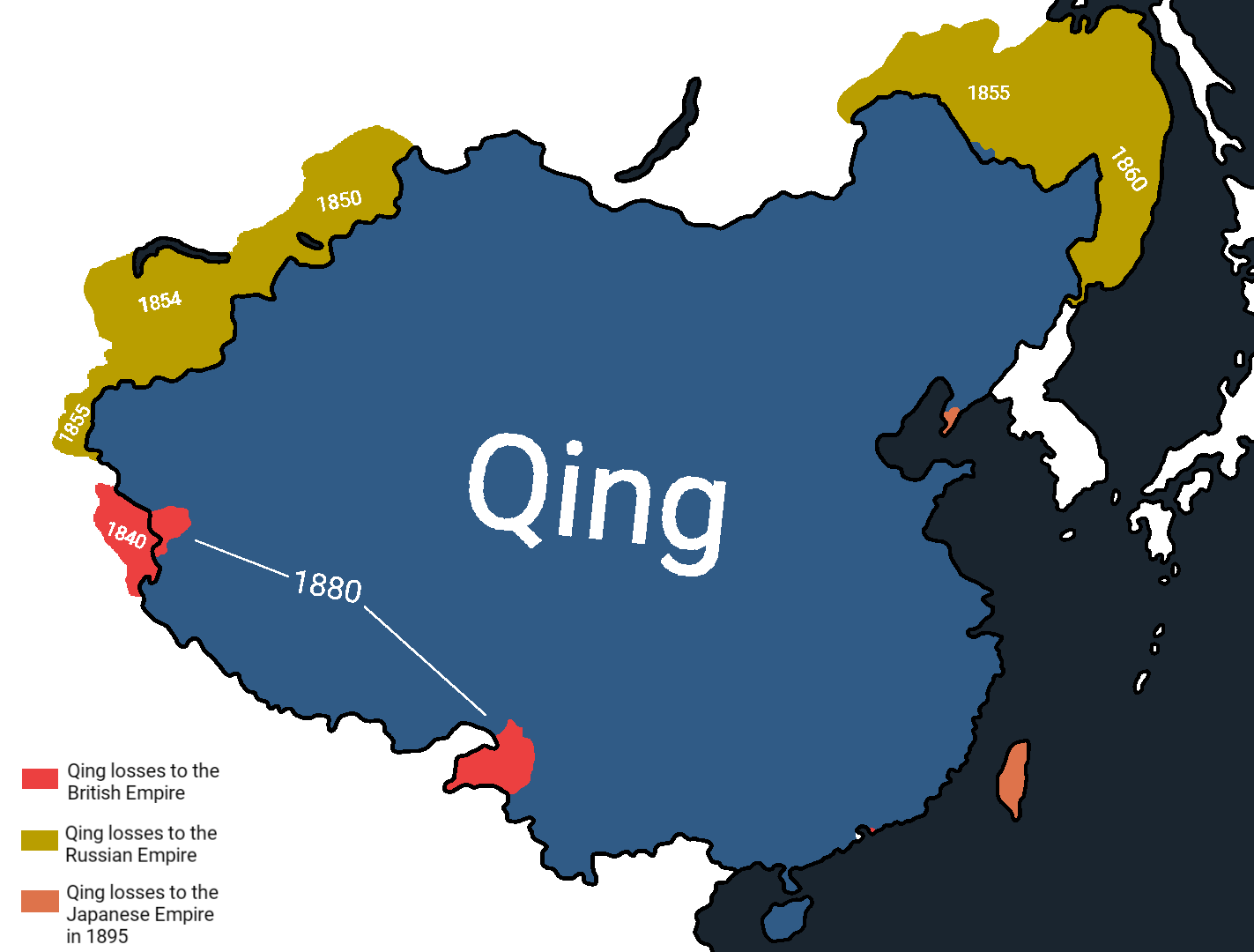 The territorial losses of the Qing in the century r/MapPorn