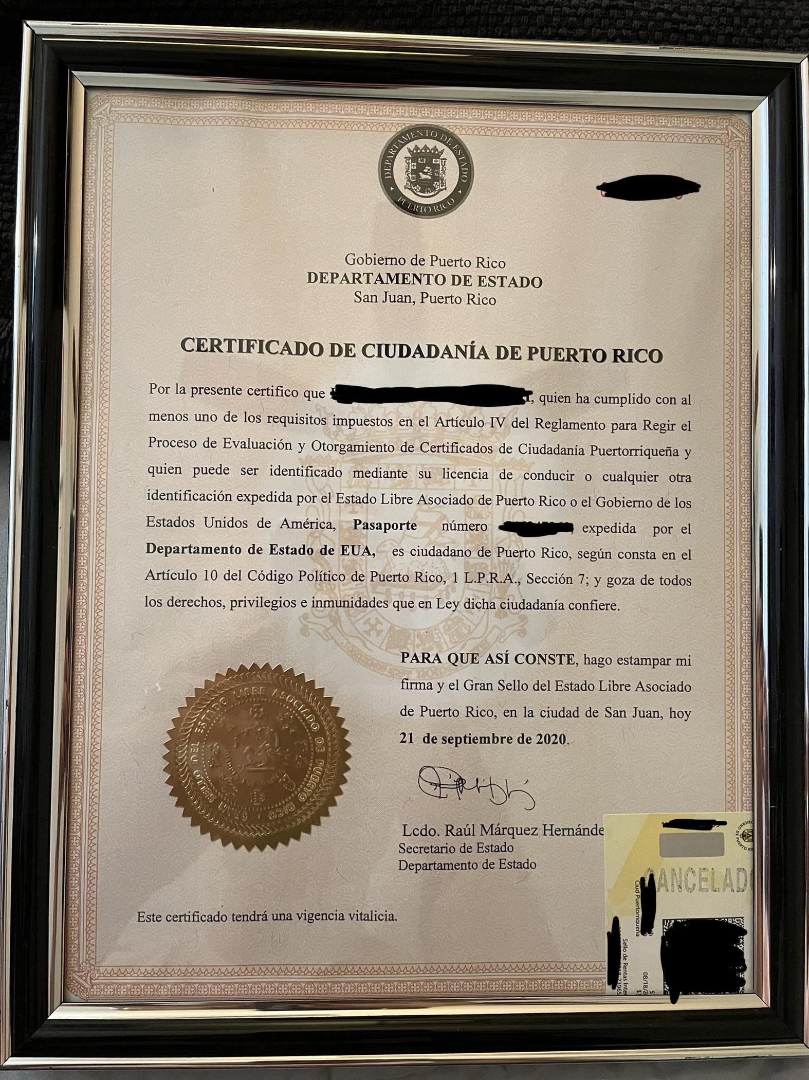 Sharing my document a Puerto Rican Citizenship Certificate