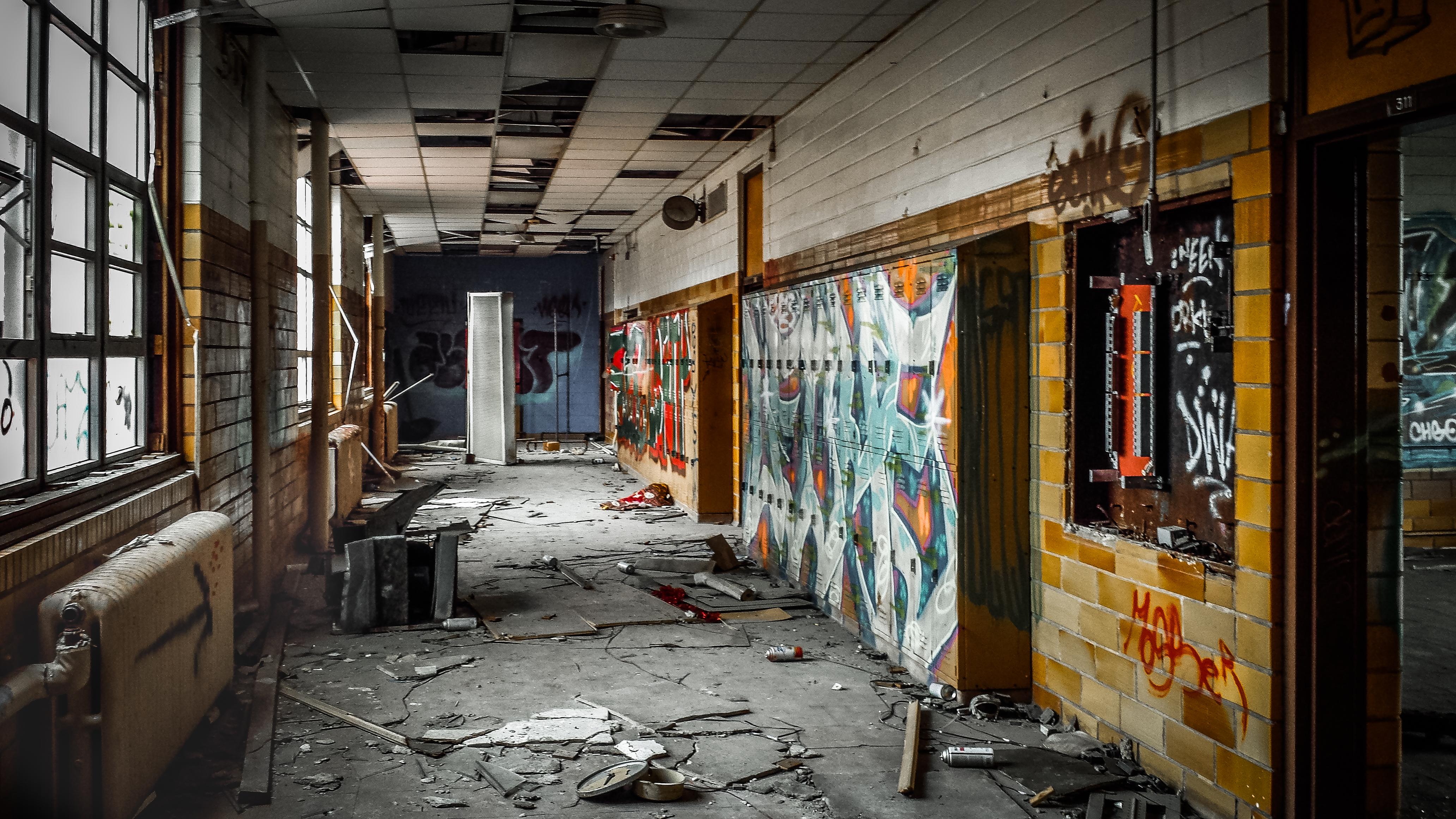 Hallway of an Abandoned High School r/urbanexploration