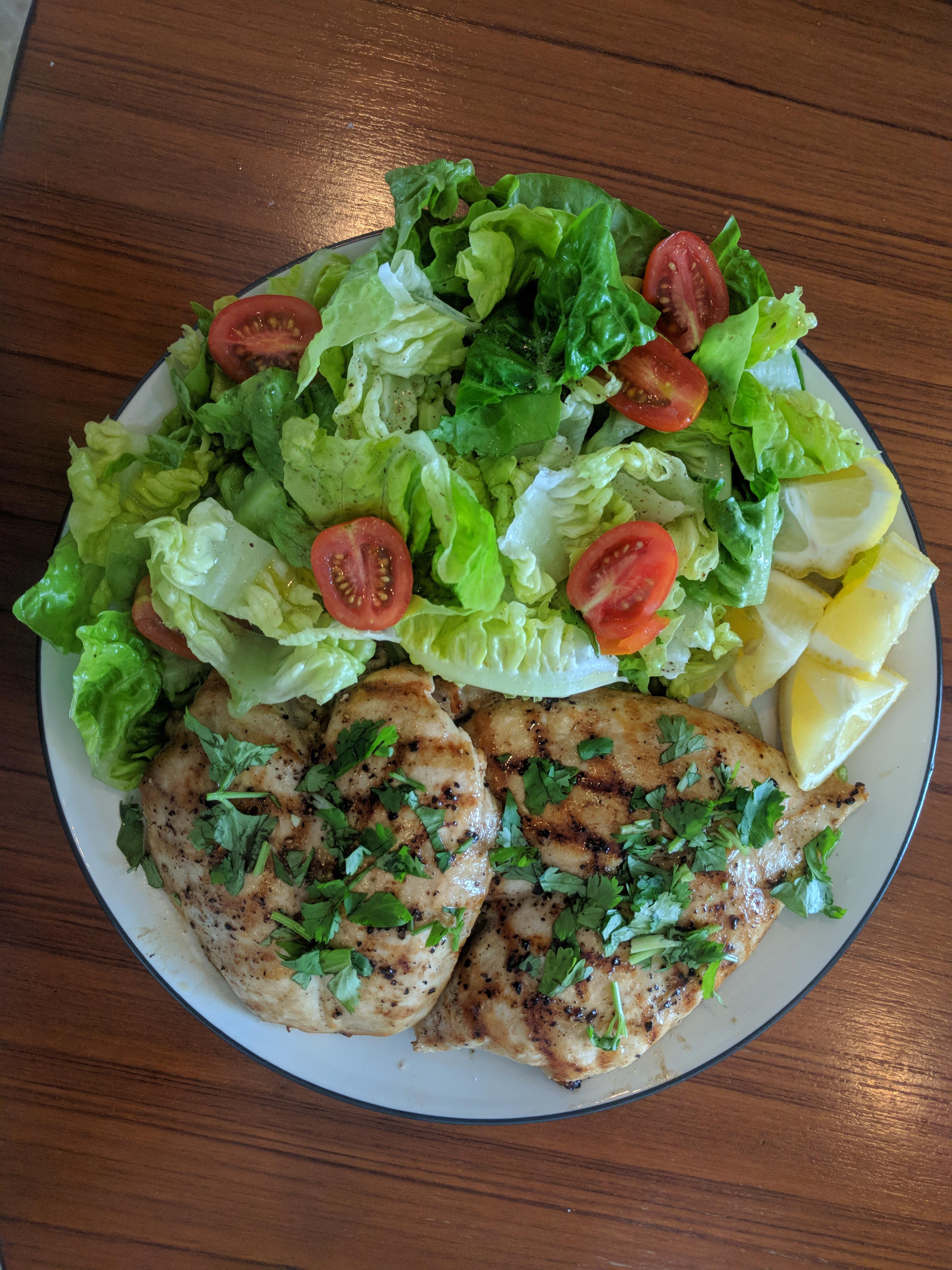 [Homemade] Grilled Chicken Breast with a Simple Salad r/food