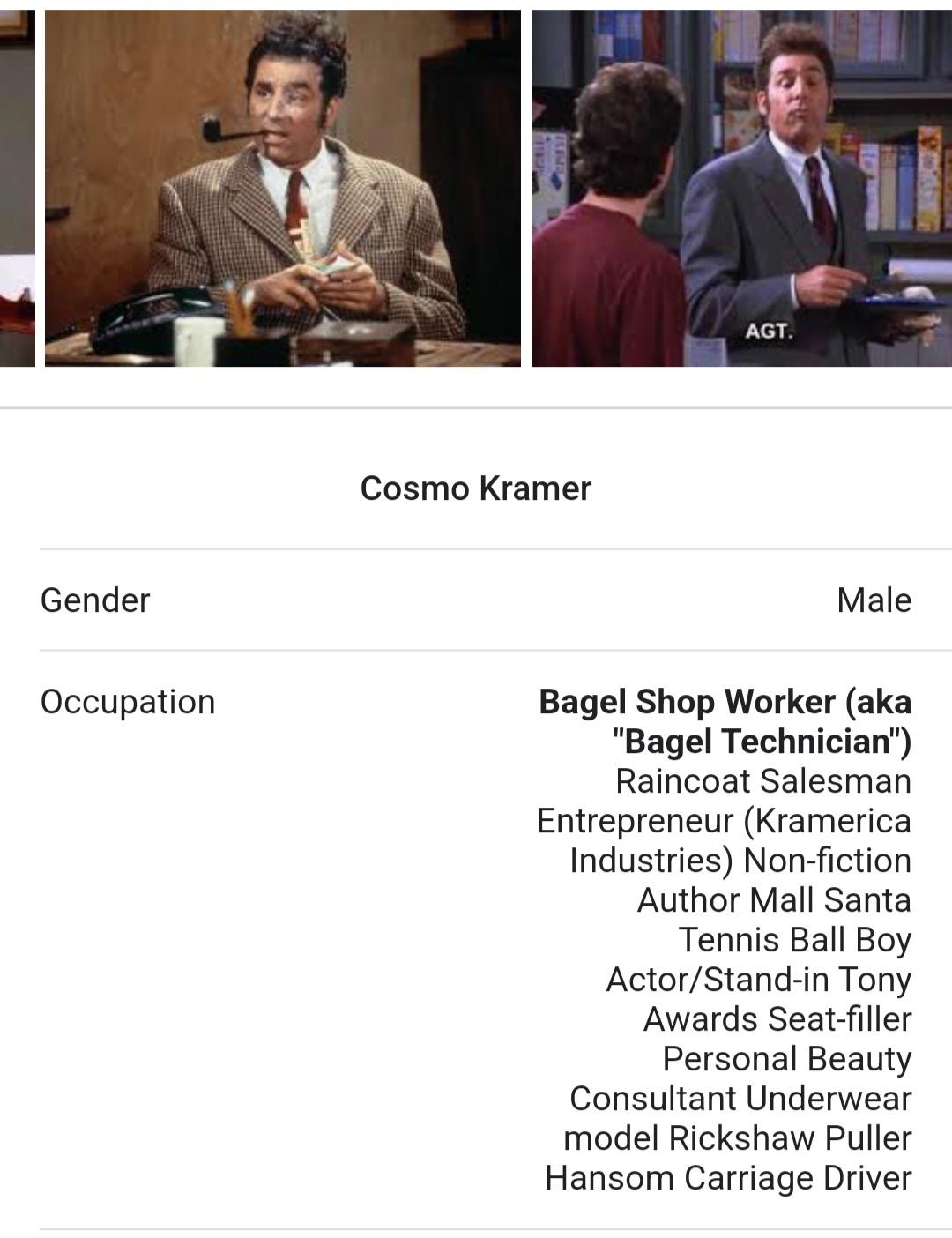 Did Kramer have a real job? all these seem like seasonal or temp jobs