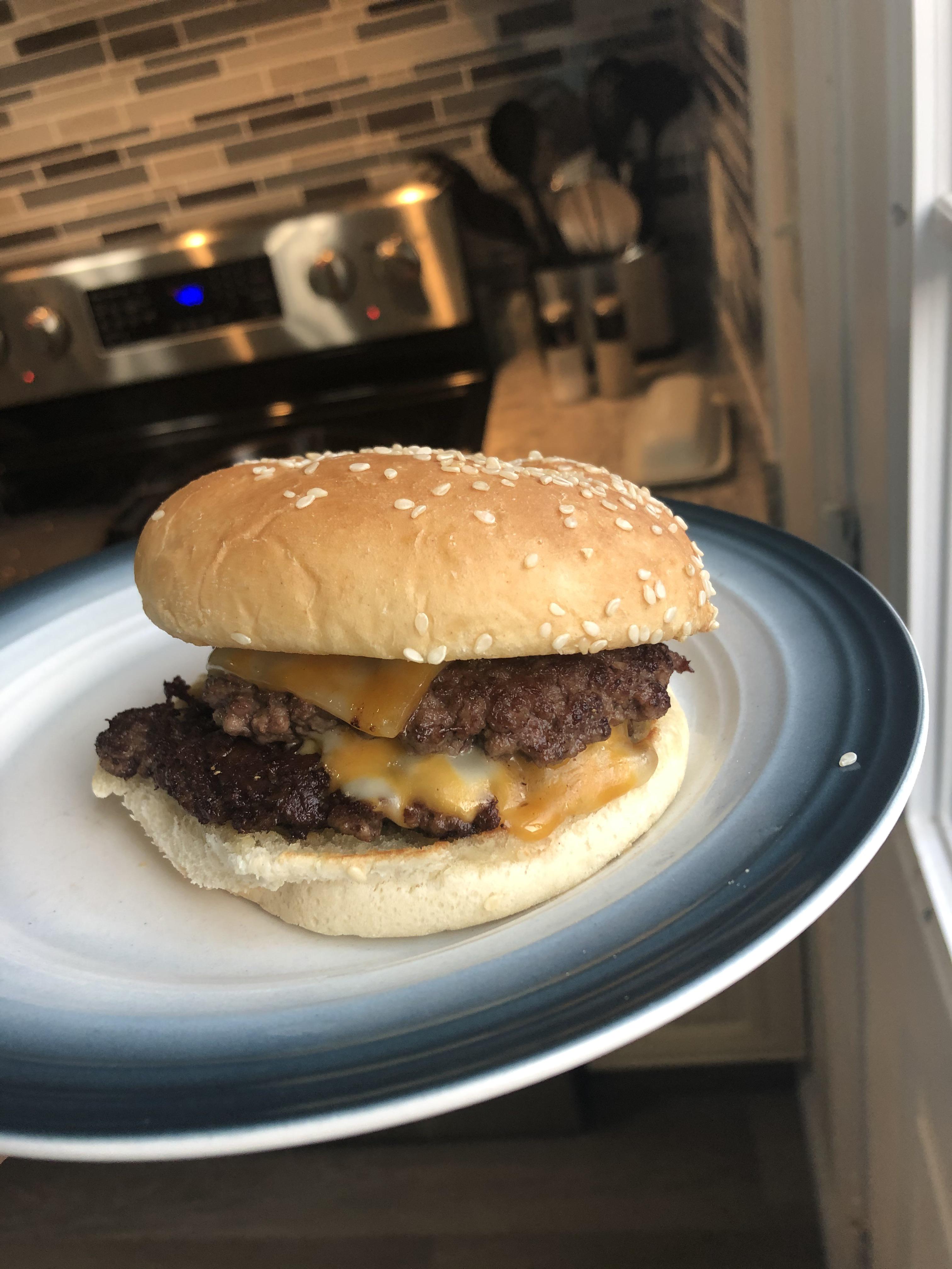 Quick smash burger with Colby jack r/cheeseburgers