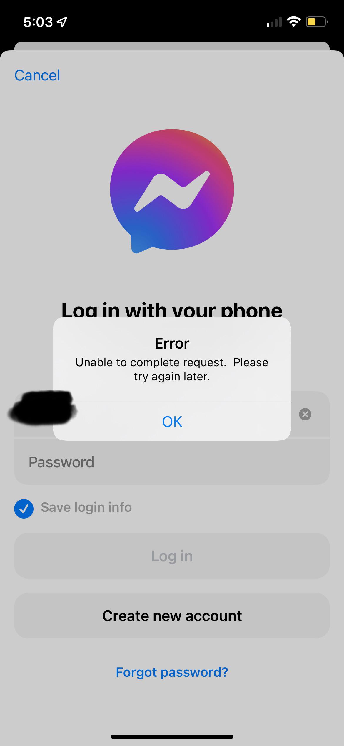 Can’t login to messenger on iOS. Tried everything and I keep getting