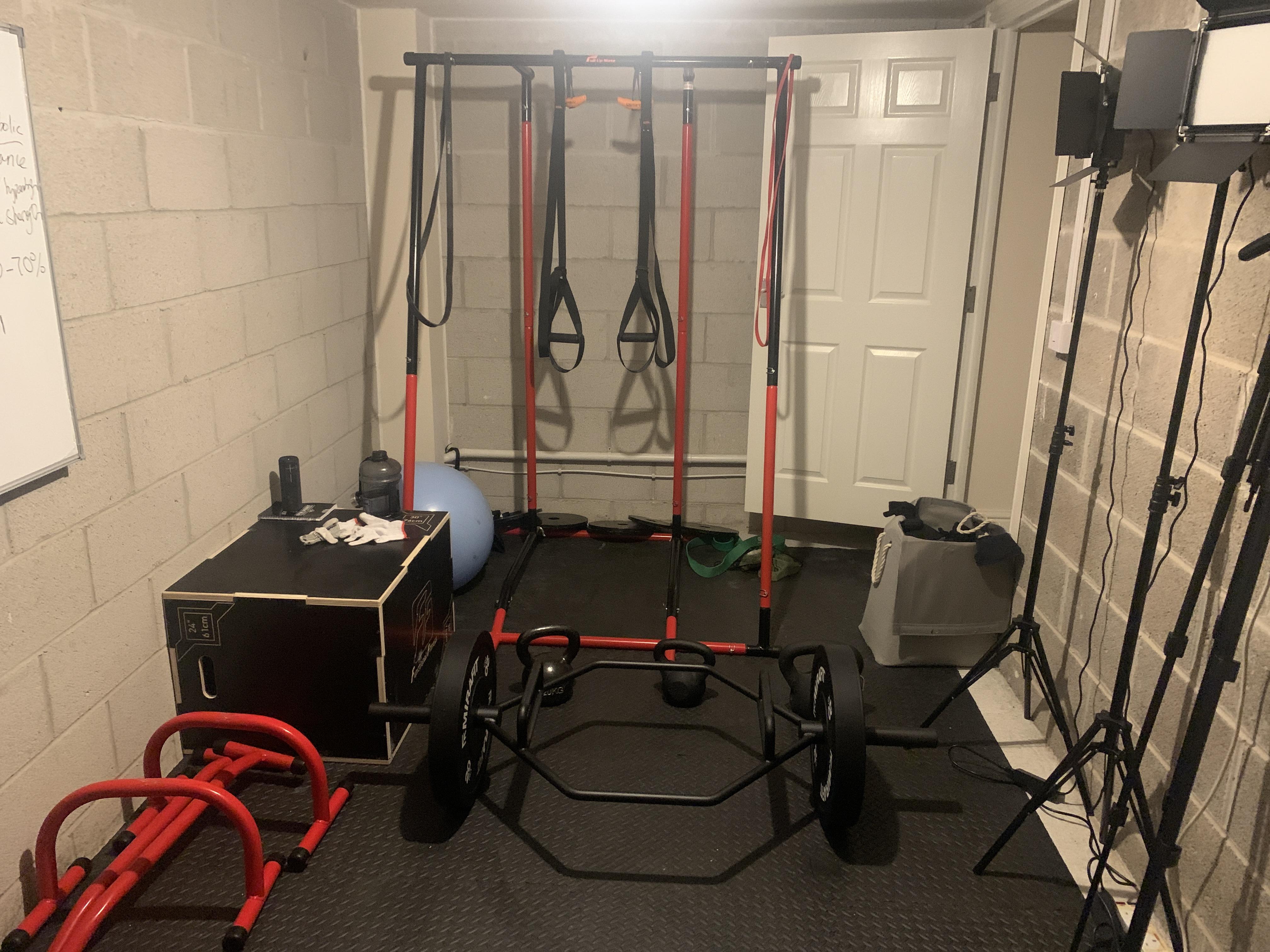 My Calisthenics gym with a few weighted essentials, trap bar and kettlebells r/homegym