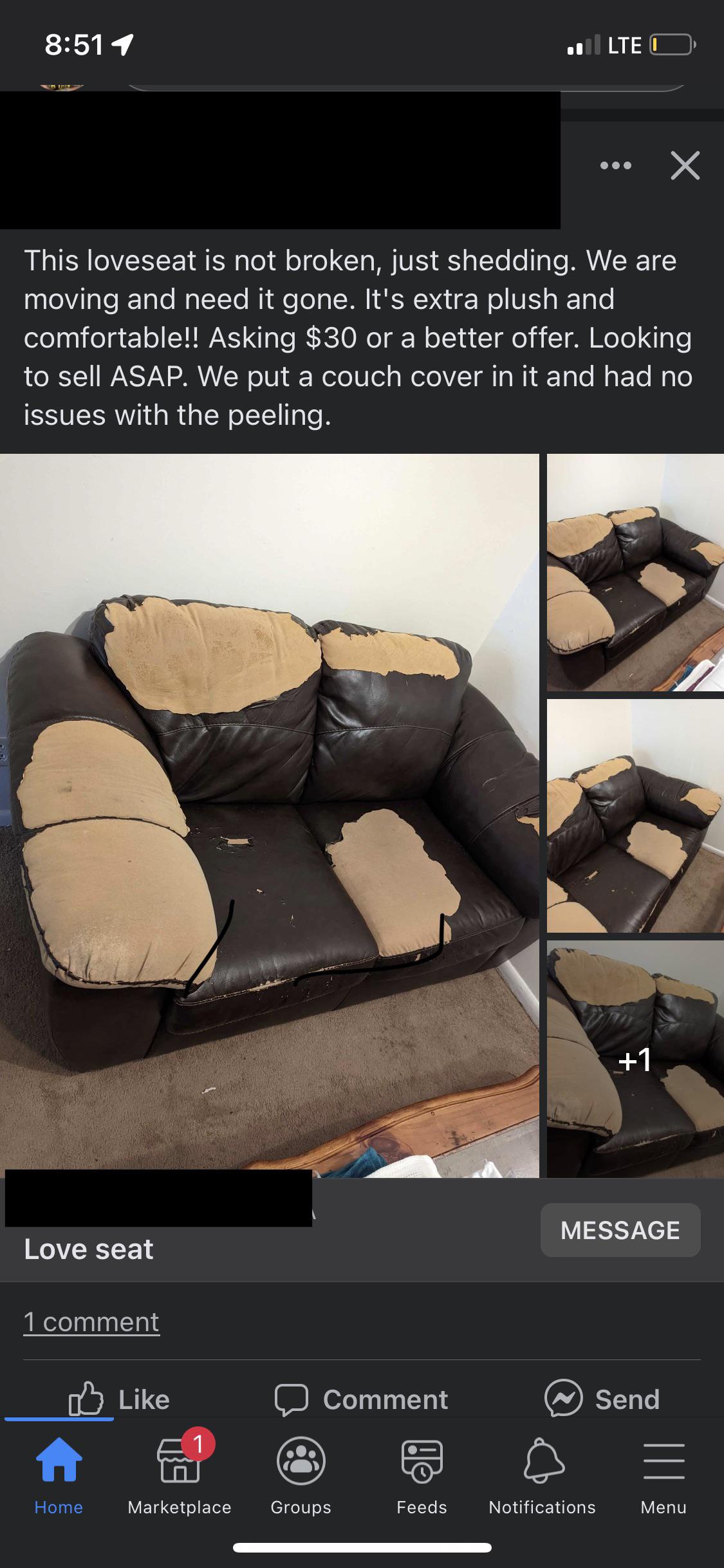 Only 30 for a couch that’s just going through a phase (repost