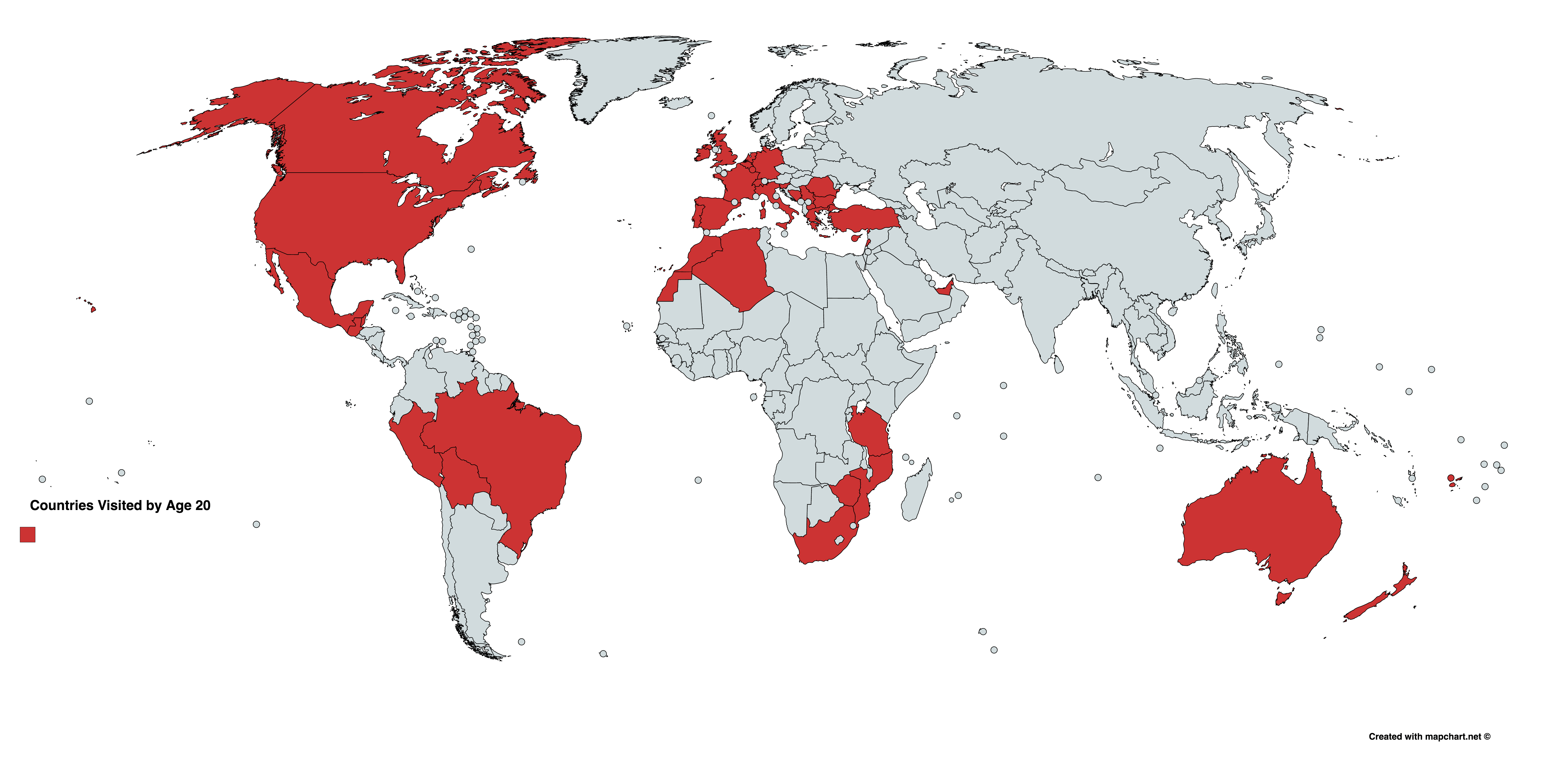 Countries I have visited by age 20 r/TravelMaps