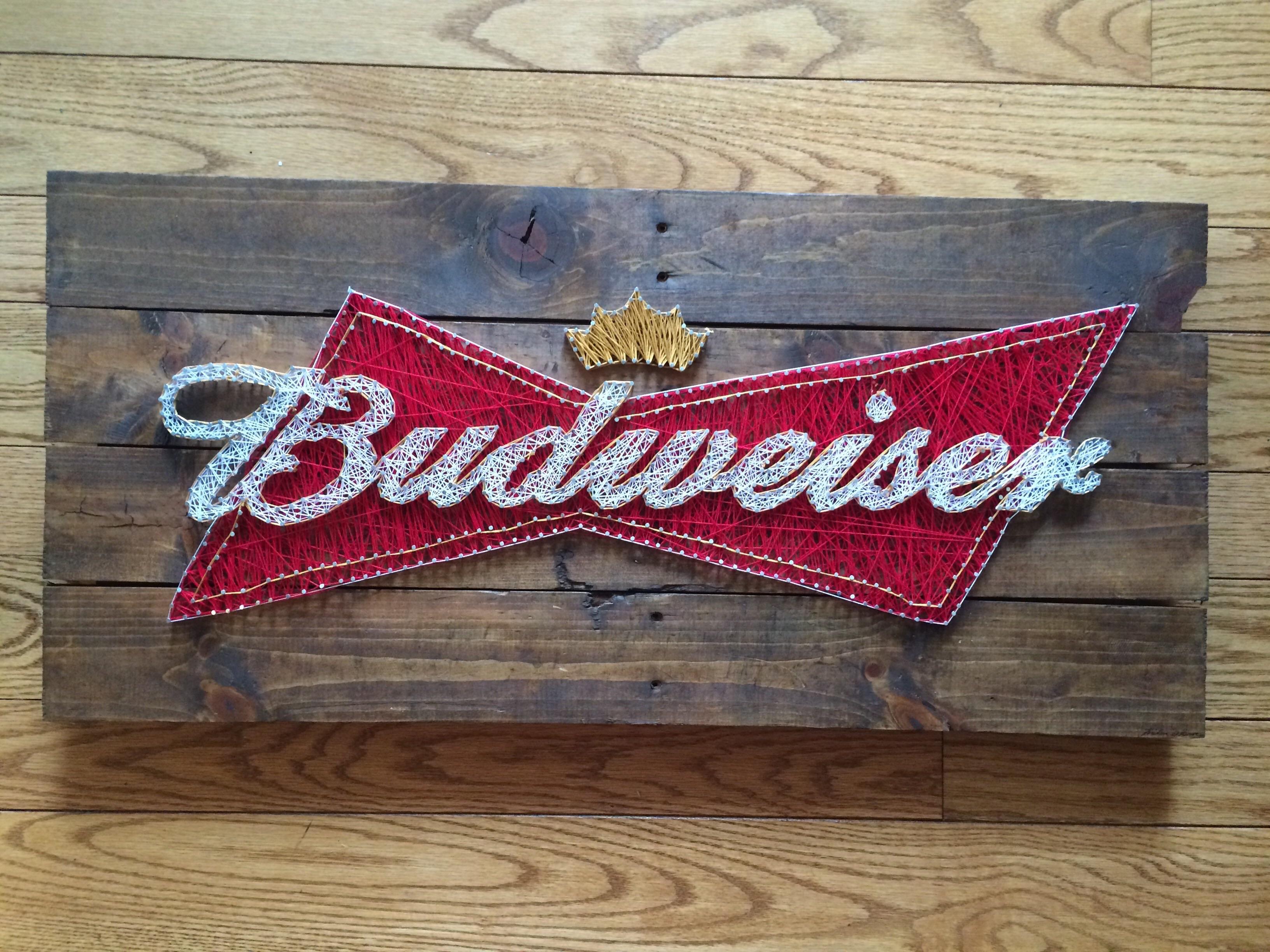 "Budweiser", String Art, roughly 1.5ft. x 3ft. r/Art