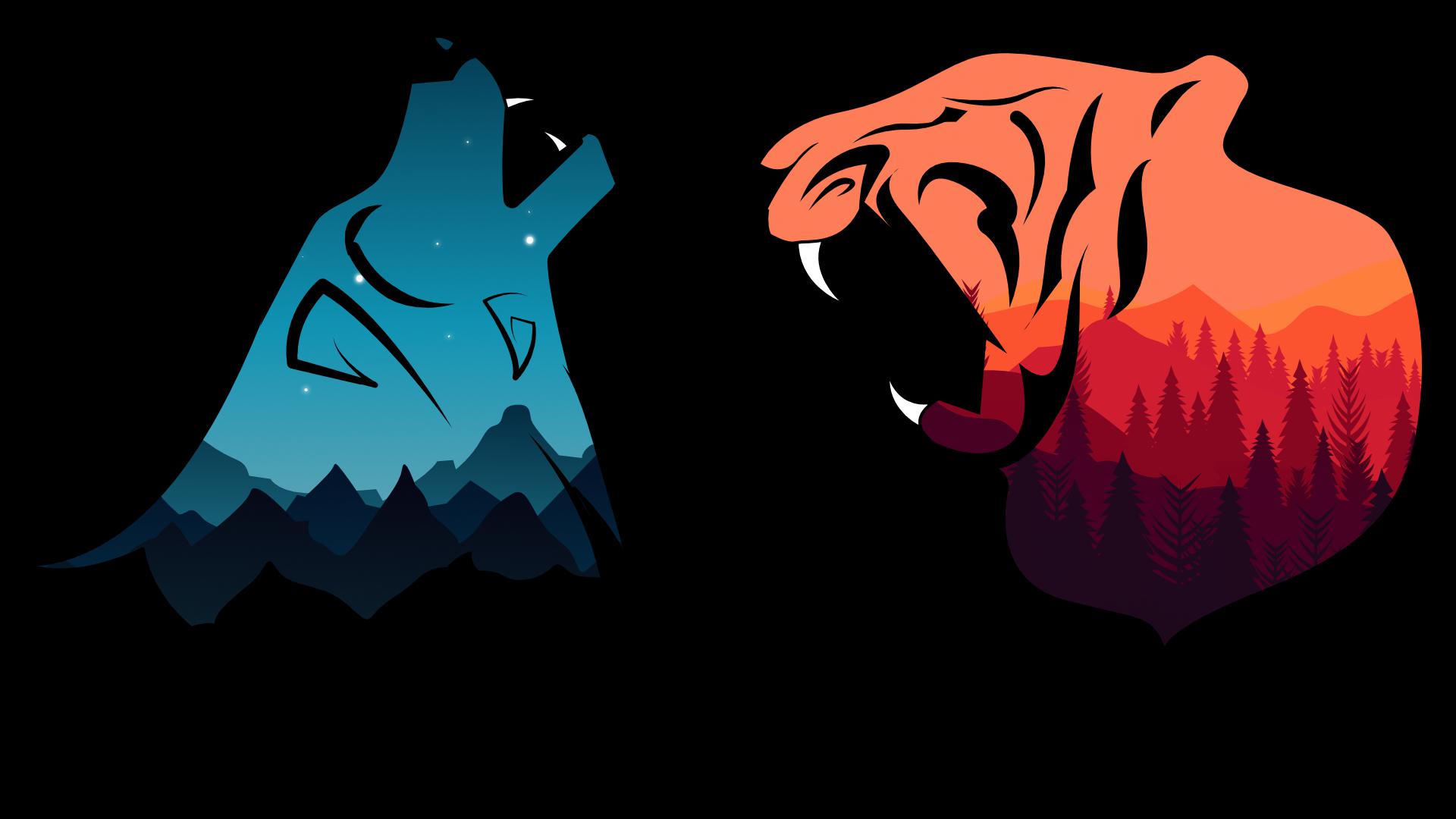 Wolf and tiger [1920x1080] MinimalWallpaper