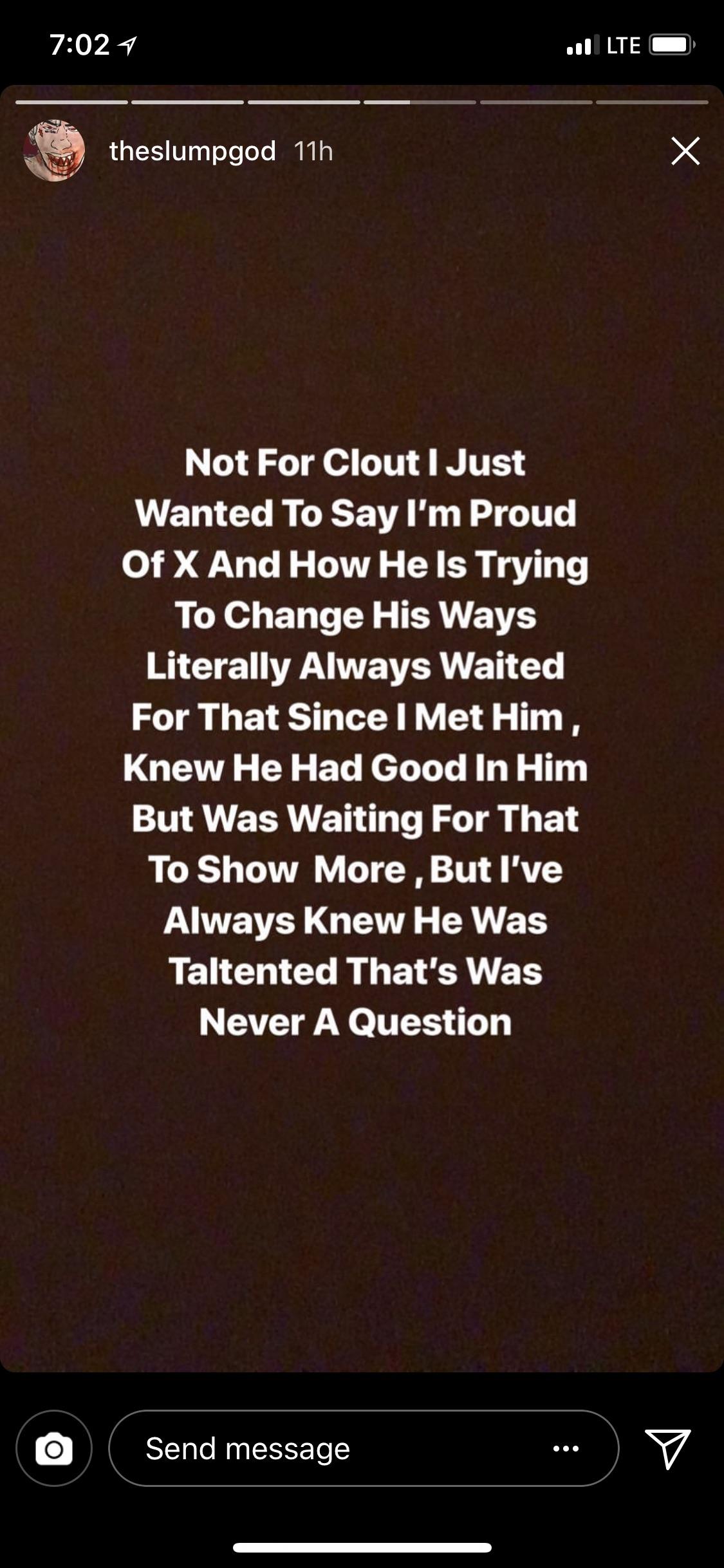 Ski showing love to Jah. Story March 21 r/XXXTENTACION