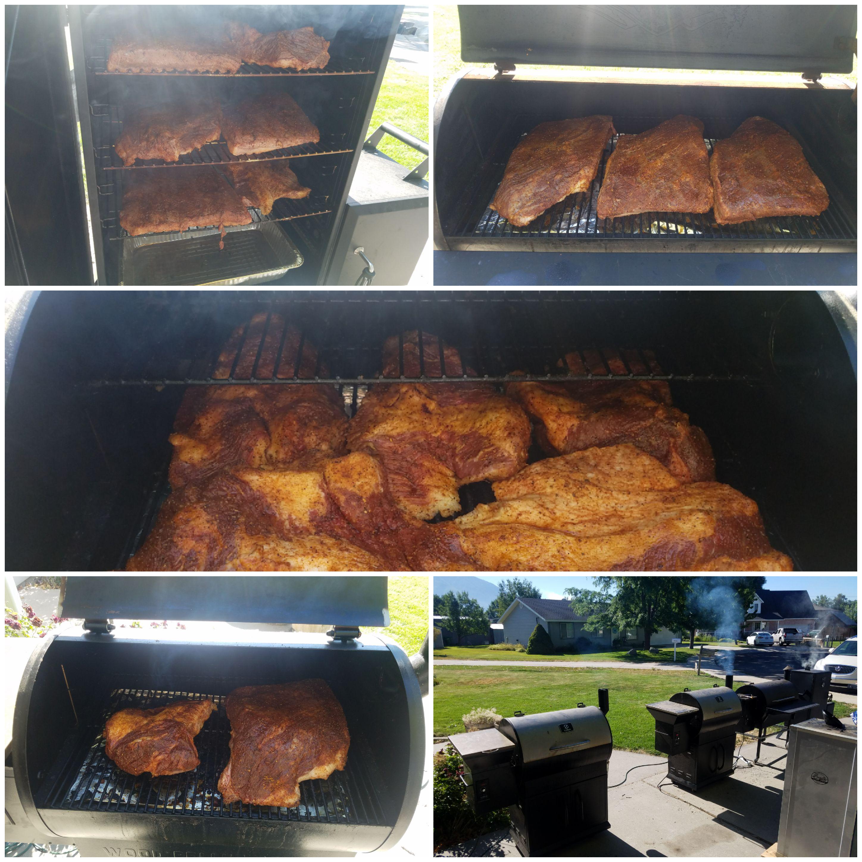 Eight briskets spread between four smokers, three pellet smokers using