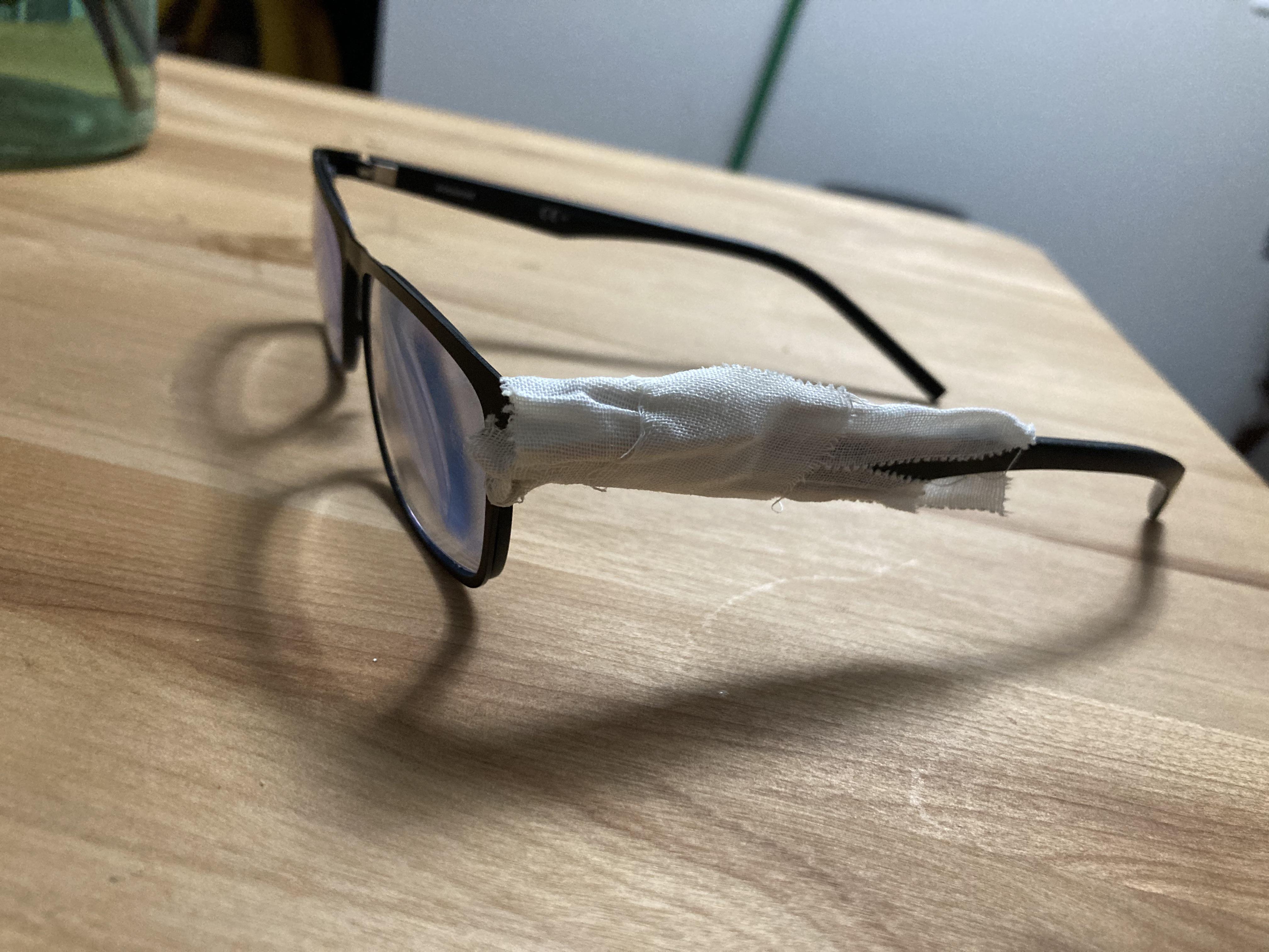 Slept on, broke, splinted with toothpicks and medical tape. r/glasses