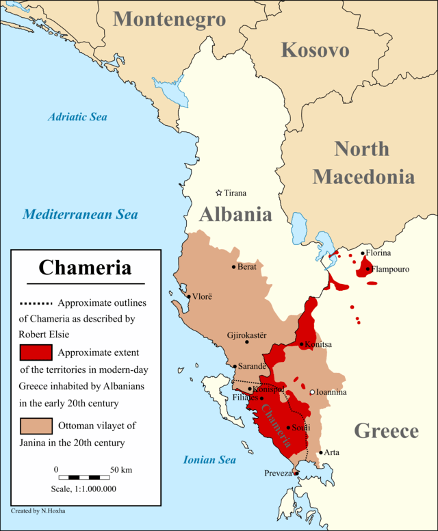 Extent of Albanian inhabited territories in Greece in the early 20th