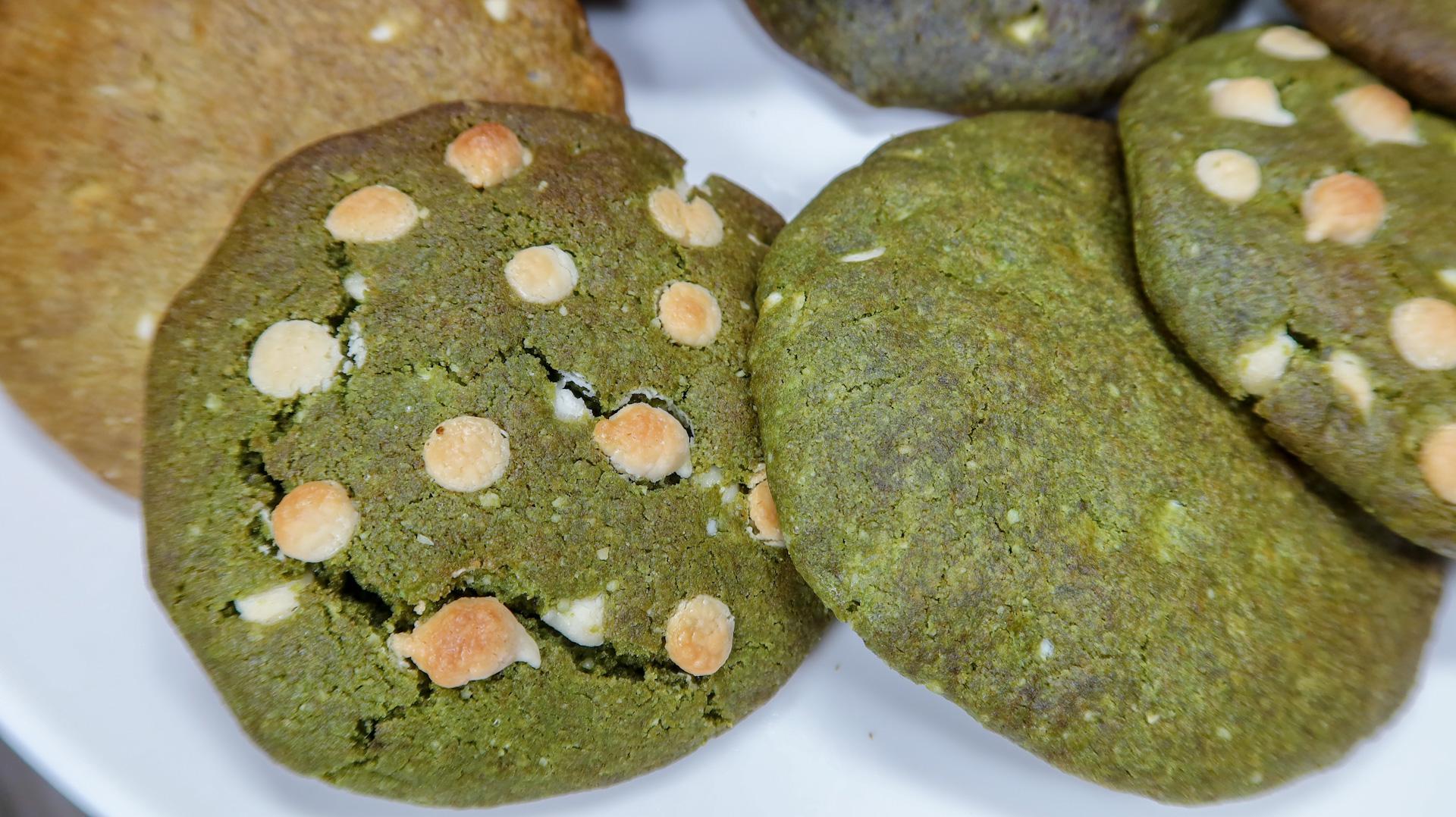 Matcha Green Tea Cookies with White Chocolate chips recipe. Great idea