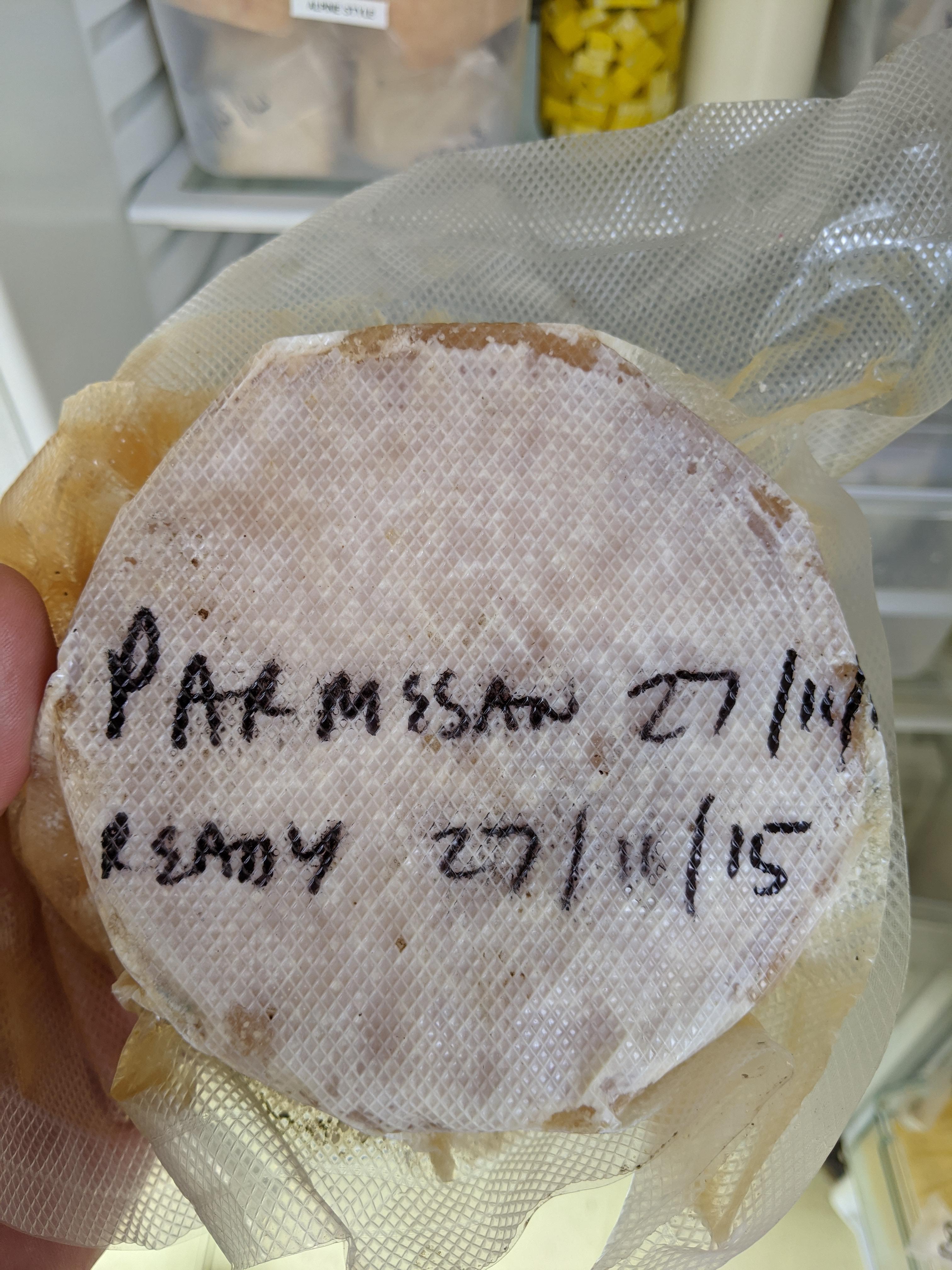 The oldest cheese in my fridge 27 Nov 2014 Parmesan. r/cheesemaking