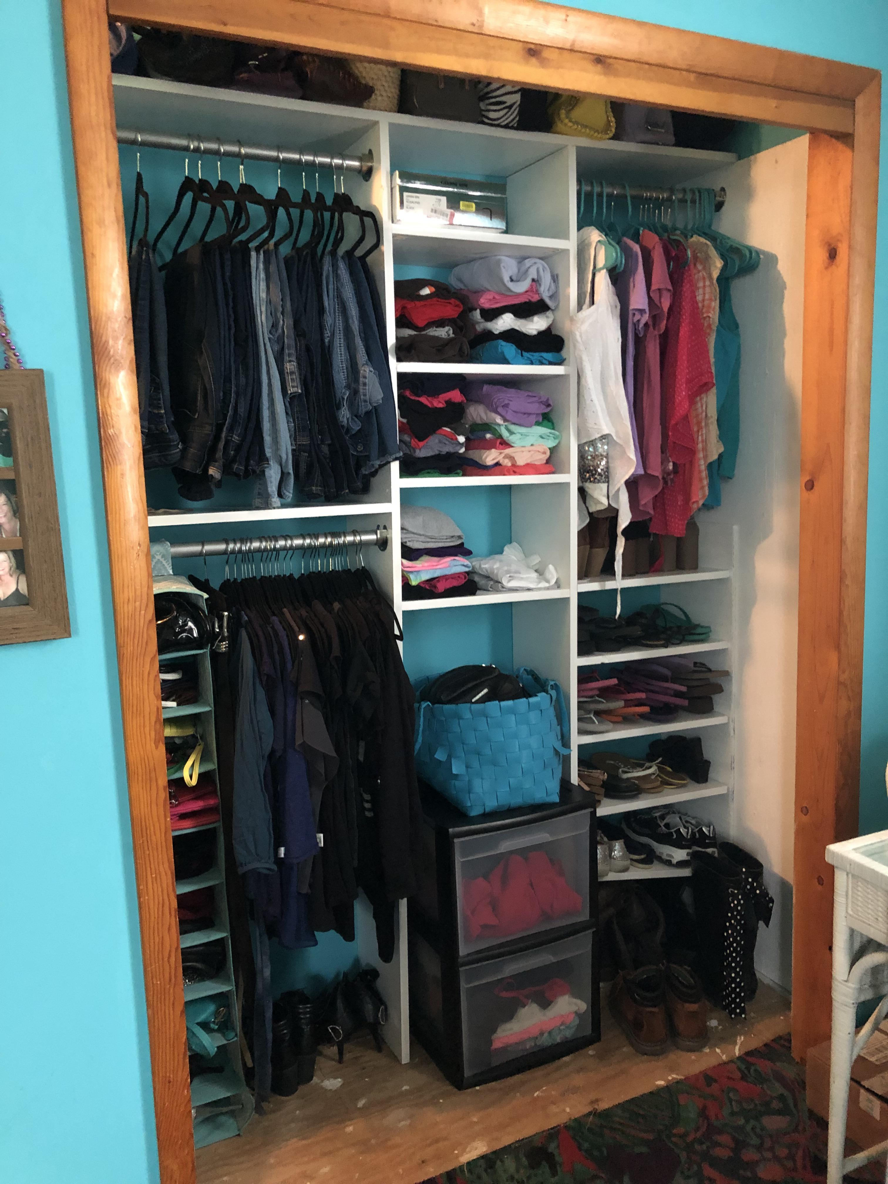 Custom shelving added to closet with just a pole and one high shelf : r