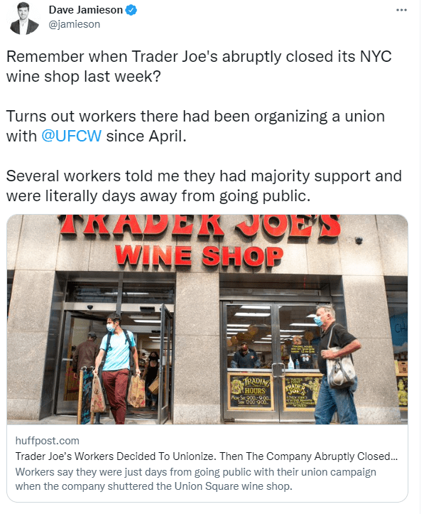 Trader Joe's says they're "inclusive, & respectful for all Crew Members