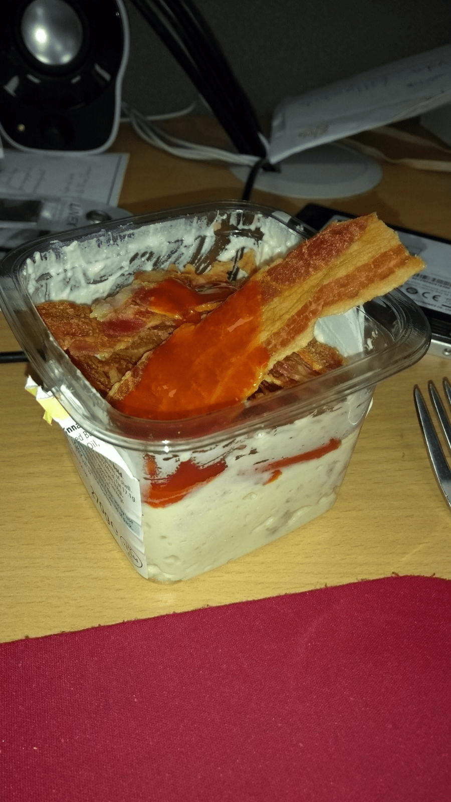 Deconstructed egg mayo and bacon sandwich with buffalo jus. r