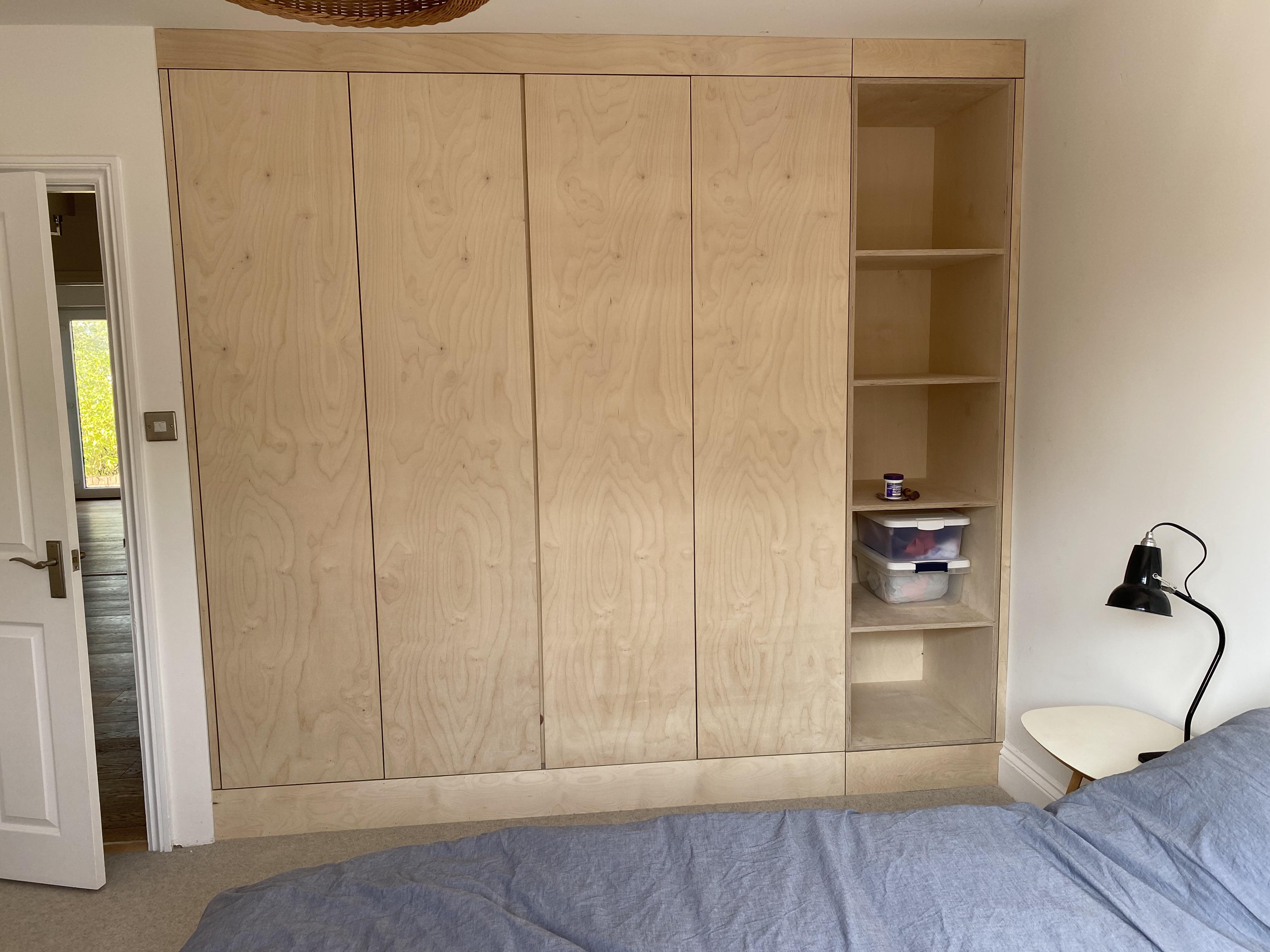 Birch Ply wardrobes and shelves for a customer. Just got to finish them