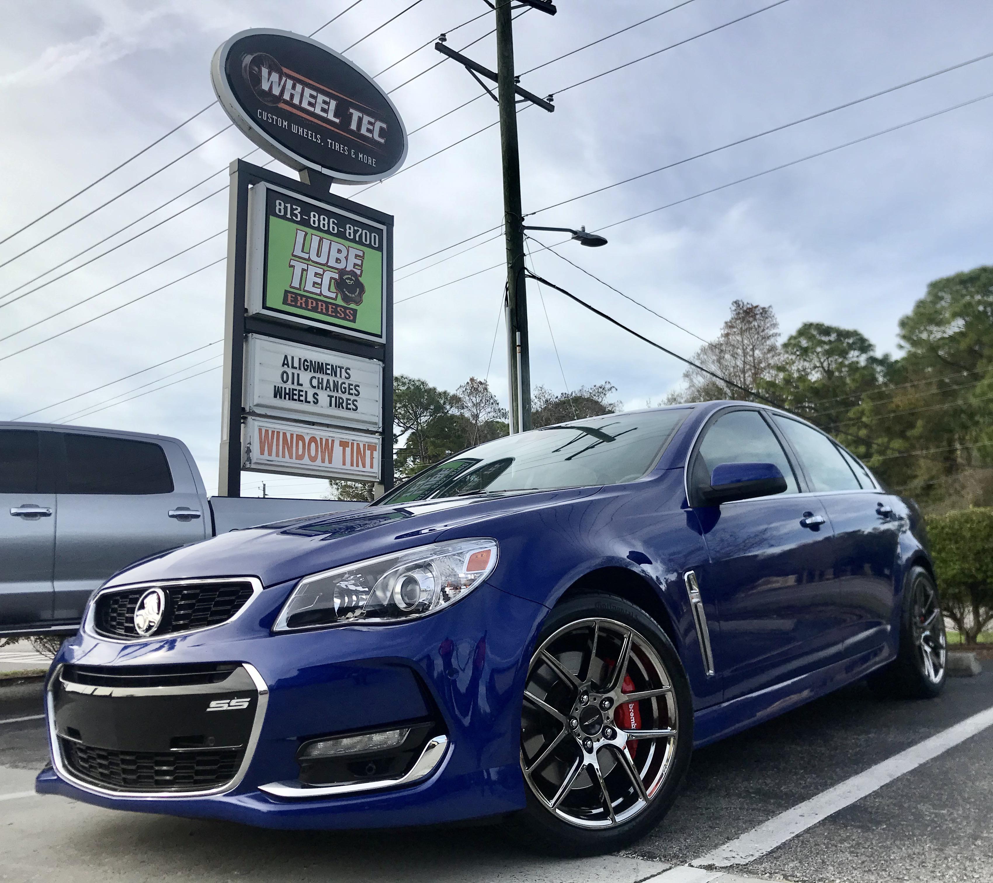 Chevy SS with 19x8.5 and 19x10 Ace Alloy wheels in “Black chrome