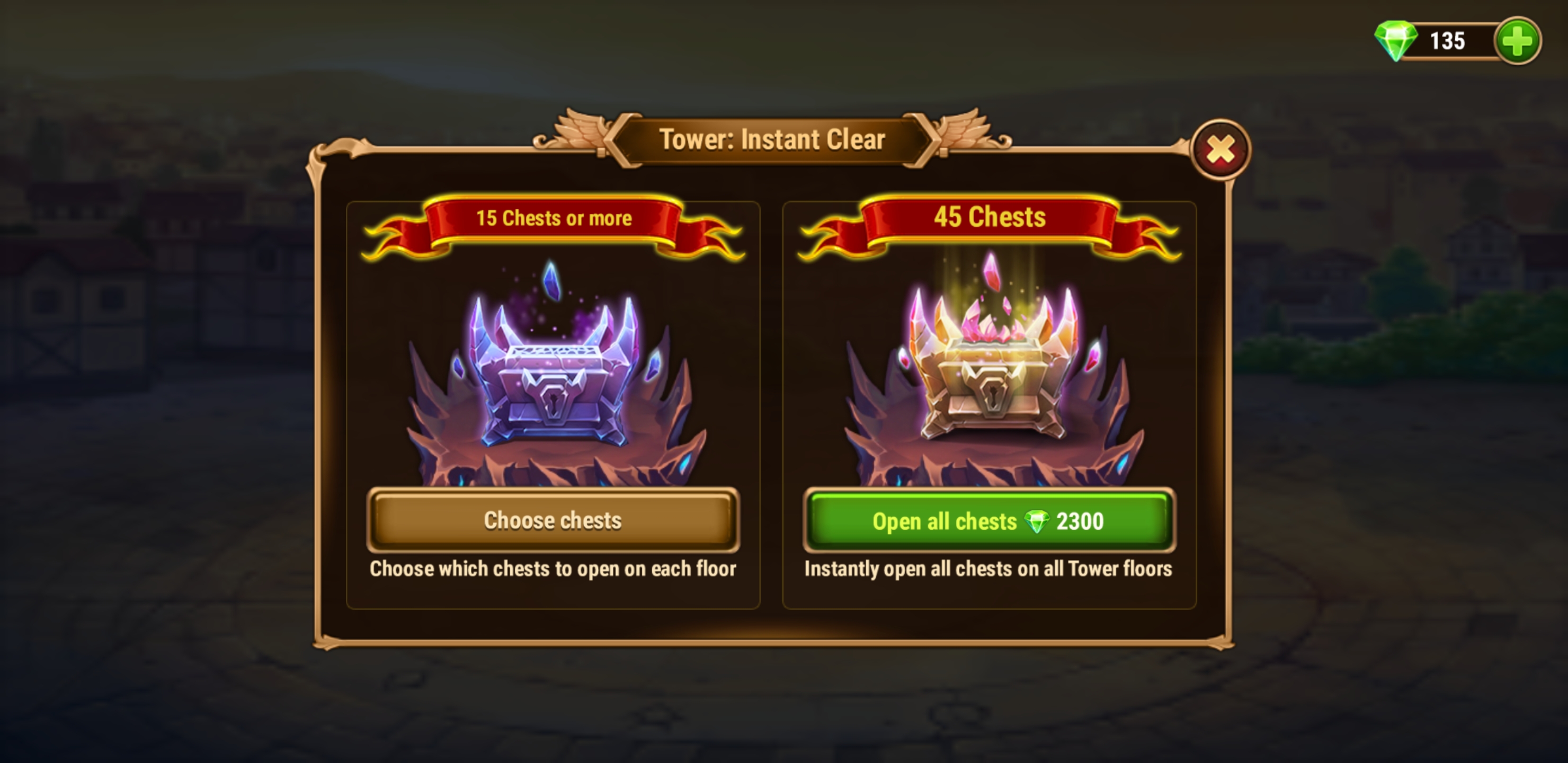 Tower Instant Clear question does the "Open all chests" option cost